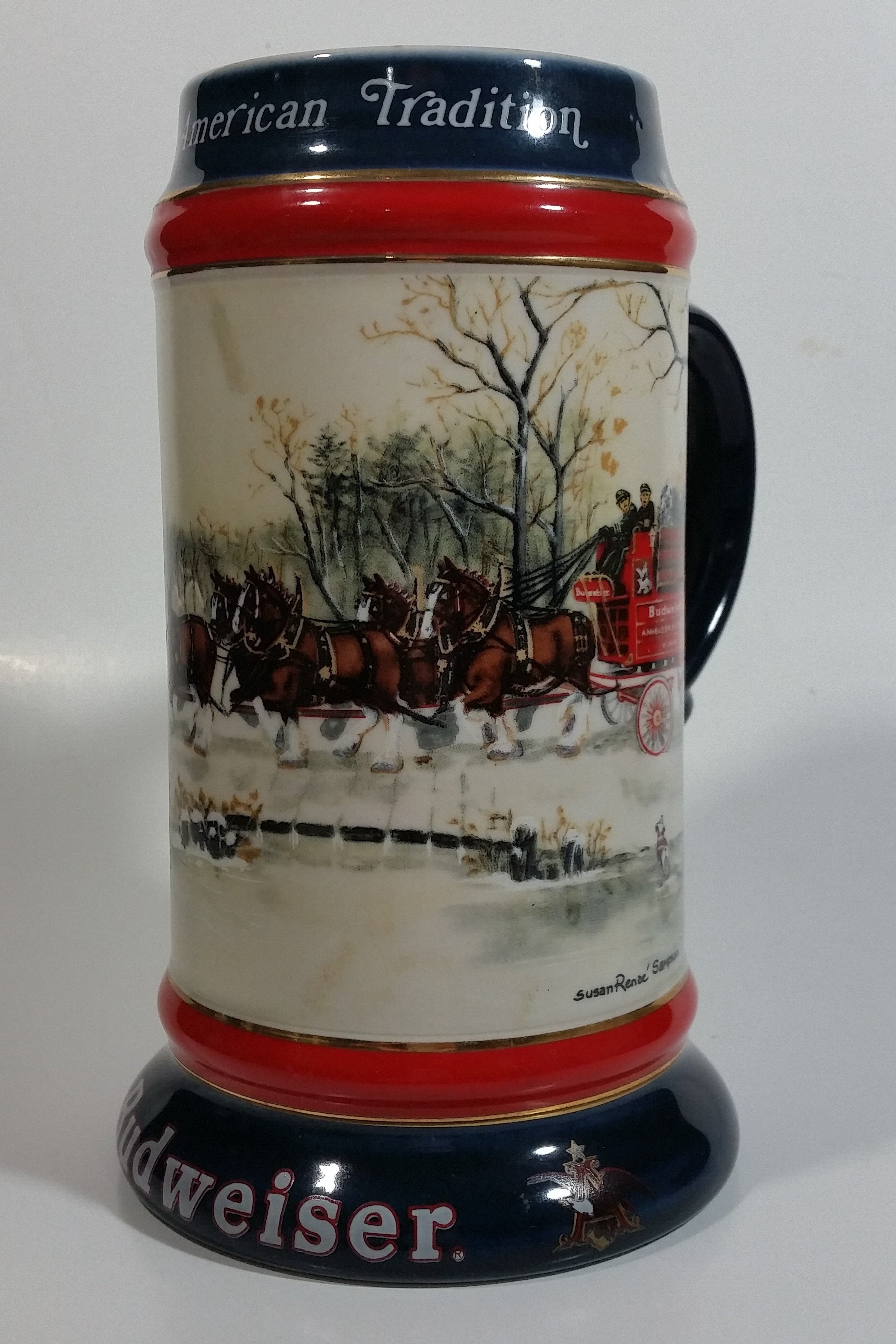 1990 Budweiser Holiday Stein Collection An American Tradition Ceramic Beer Stein By Artist Susan Sampson - Handcrafted in Brazil by Ceramarte 4