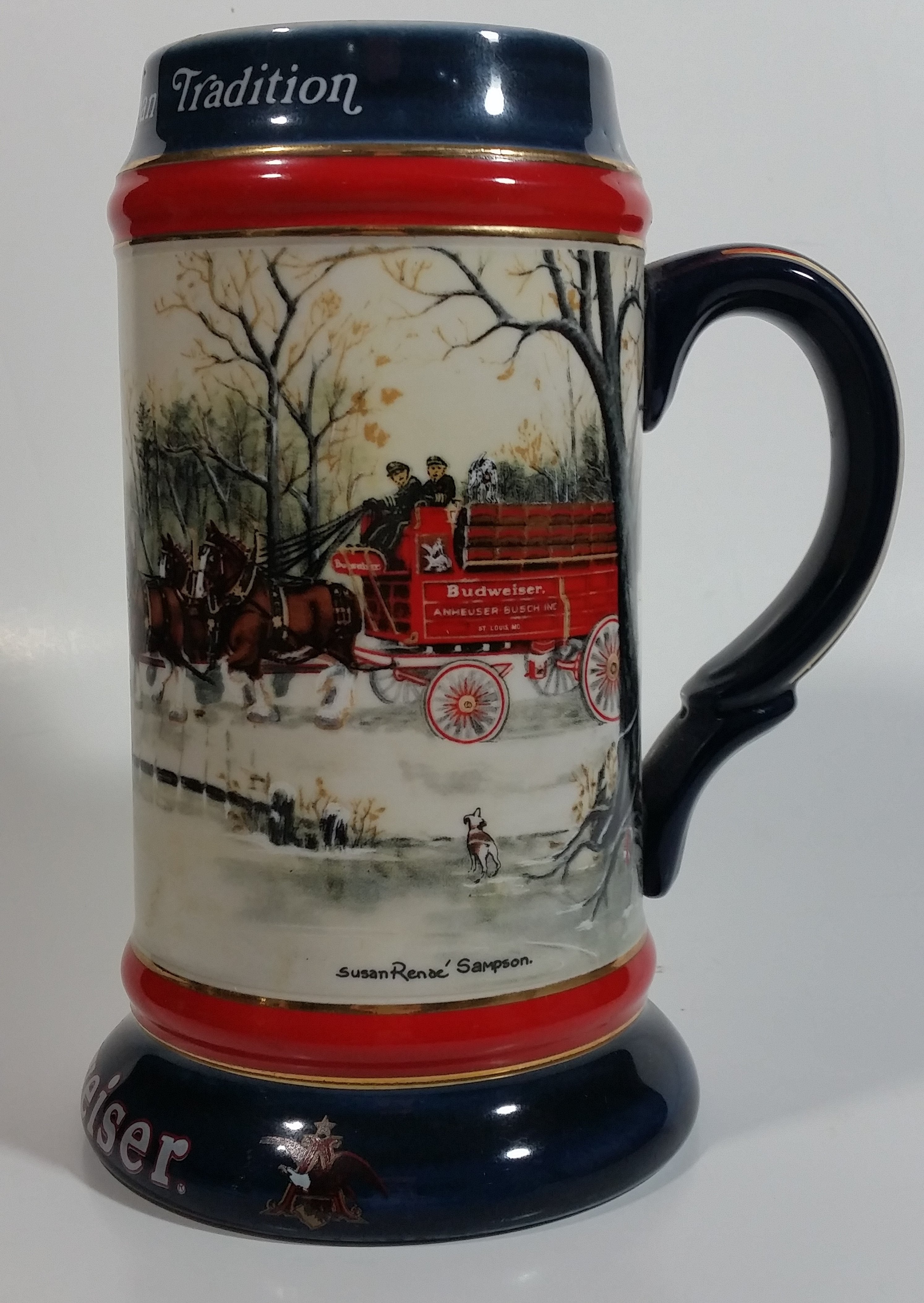 1990 Budweiser Holiday Stein Collection An American Tradition Ceramic Beer Stein By Artist Susan Sampson - Handcrafted in Brazil by Ceramarte 5
