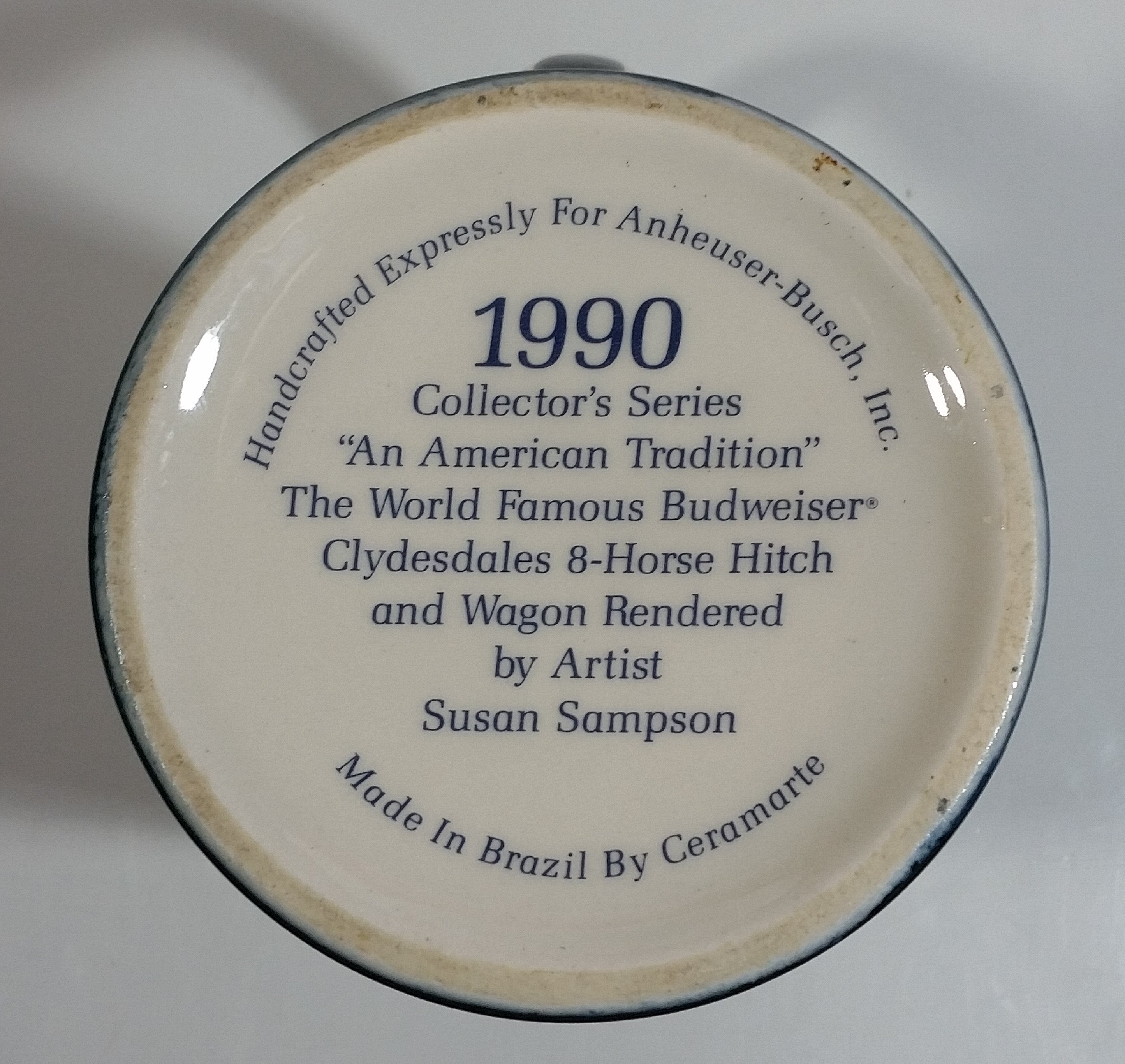1990 Budweiser Holiday Stein Collection An American Tradition Ceramic Beer Stein By Artist Susan Sampson - Handcrafted in Brazil by Ceramarte 11