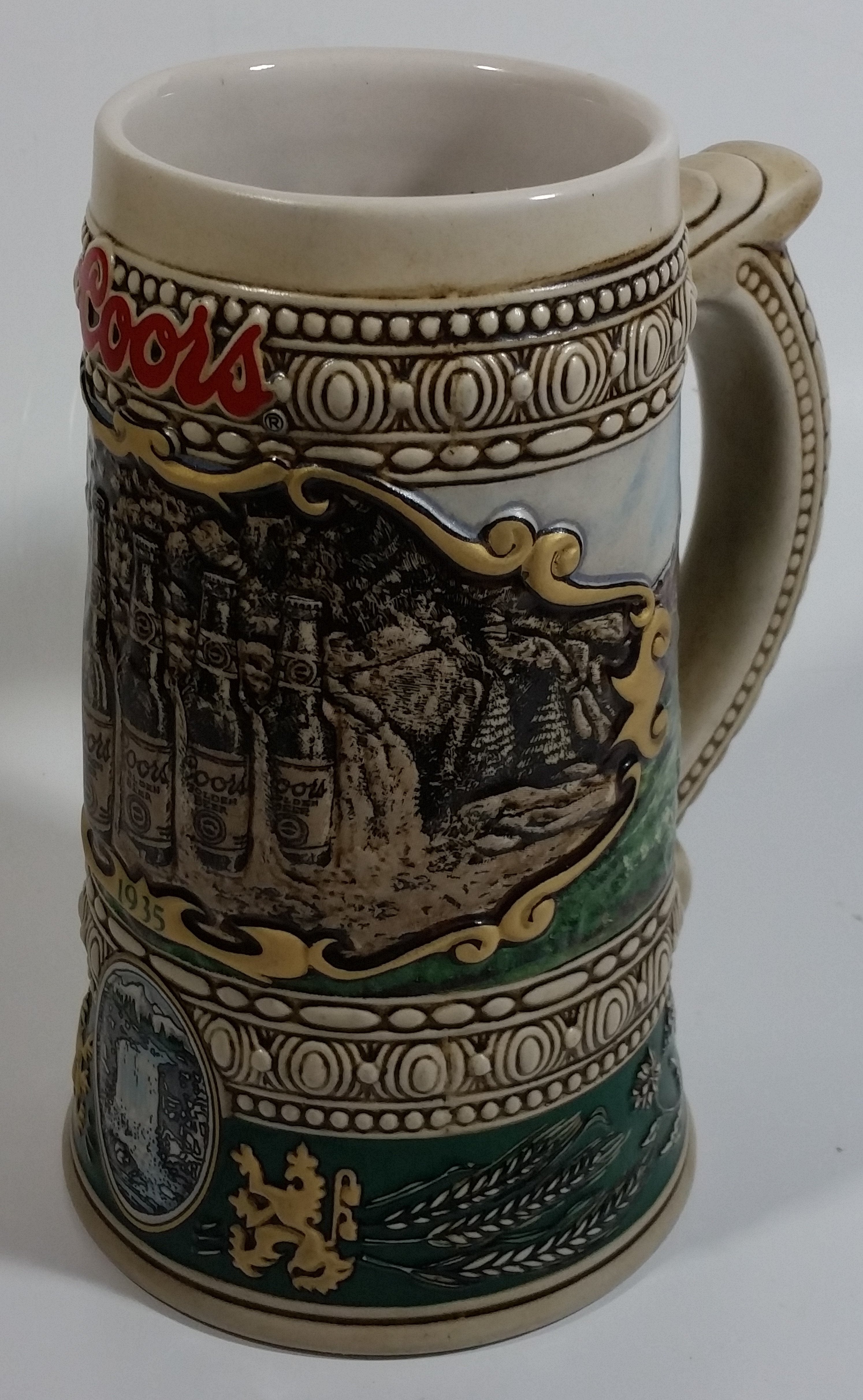 1990 Ceramarte Coors Brewing Company 1935 Print Advertisement Hand Painted Ceramic Beer Stein Made in Brazil 2