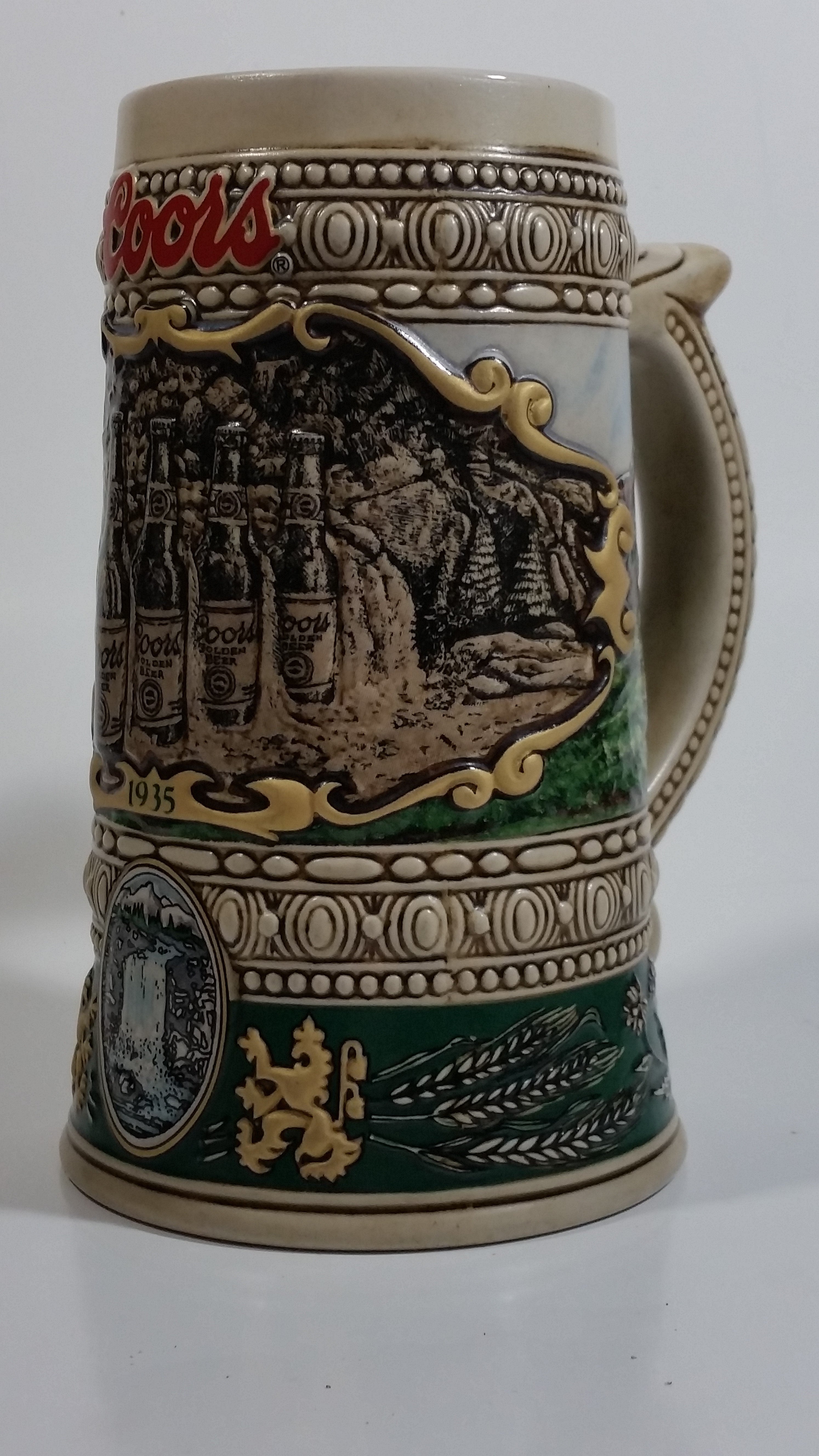 1990 Ceramarte Coors Brewing Company 1935 Print Advertisement Hand Painted Ceramic Beer Stein Made in Brazil 4