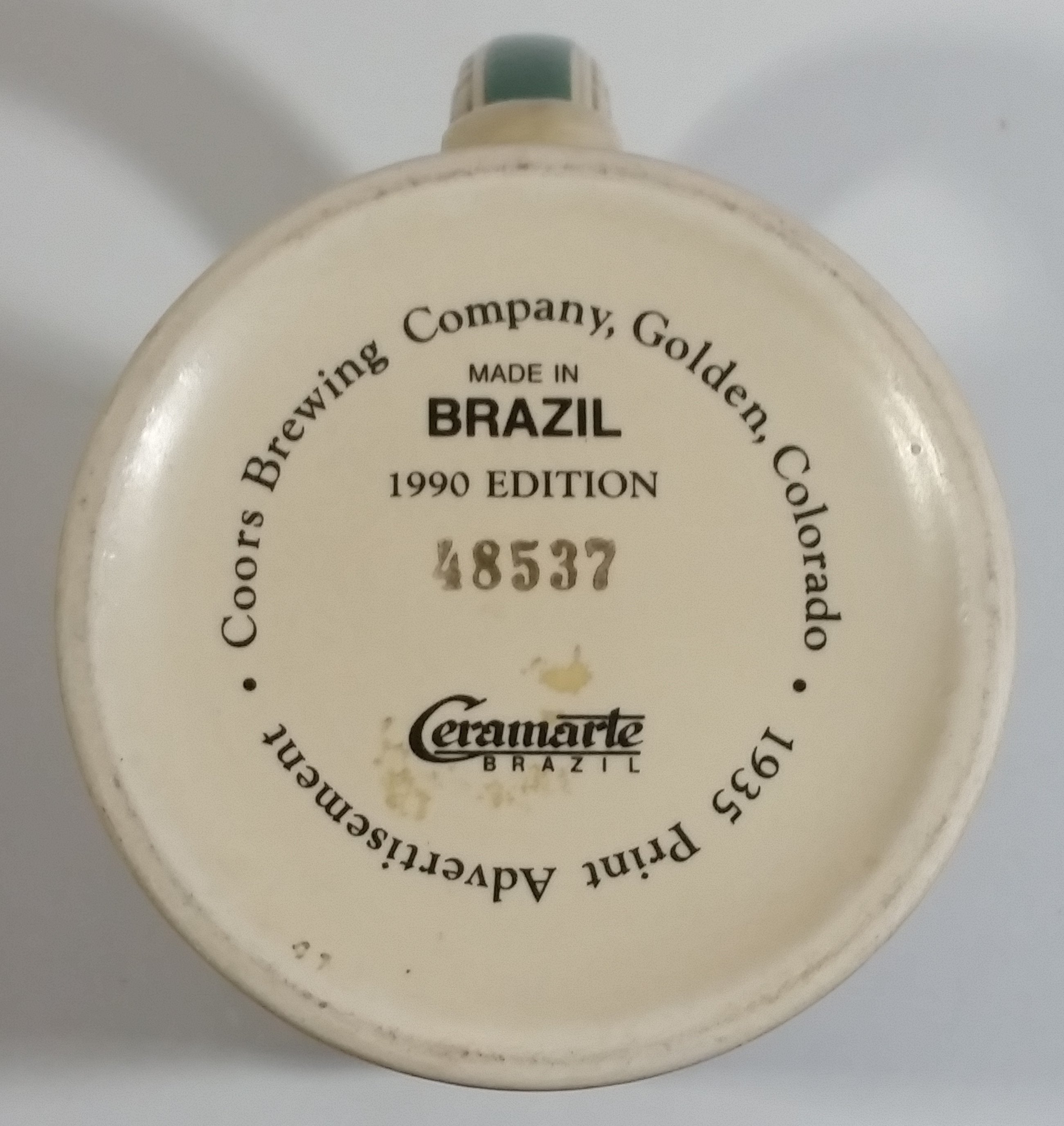 1990 Ceramarte Coors Brewing Company 1935 Print Advertisement Hand Painted Ceramic Beer Stein Made in Brazil 12