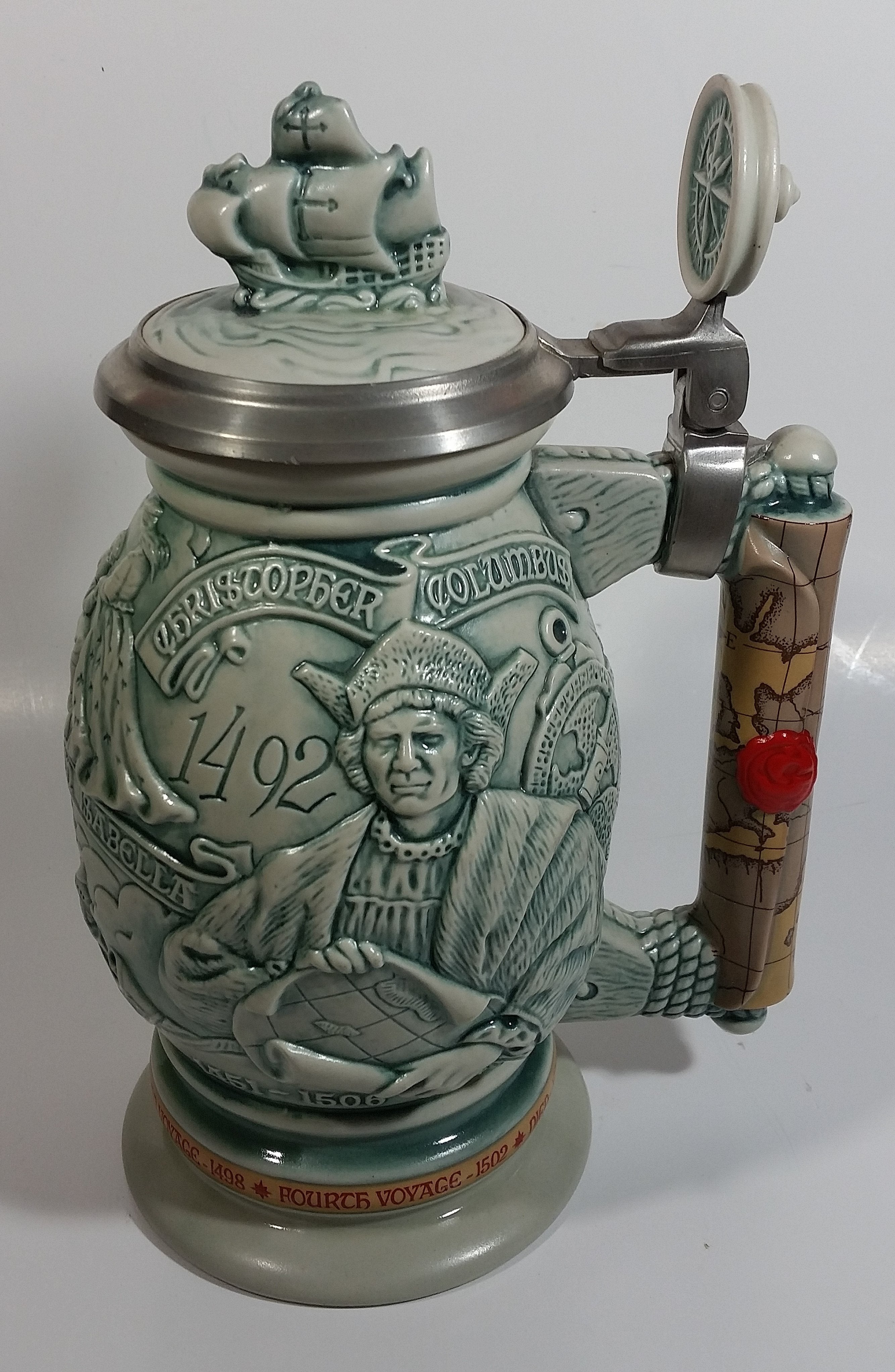 1992 Avon Limited Edition Ceramarte Christopher Columbus New World Stein Hand Painted Ceramic Beer Stein Made in Brazil