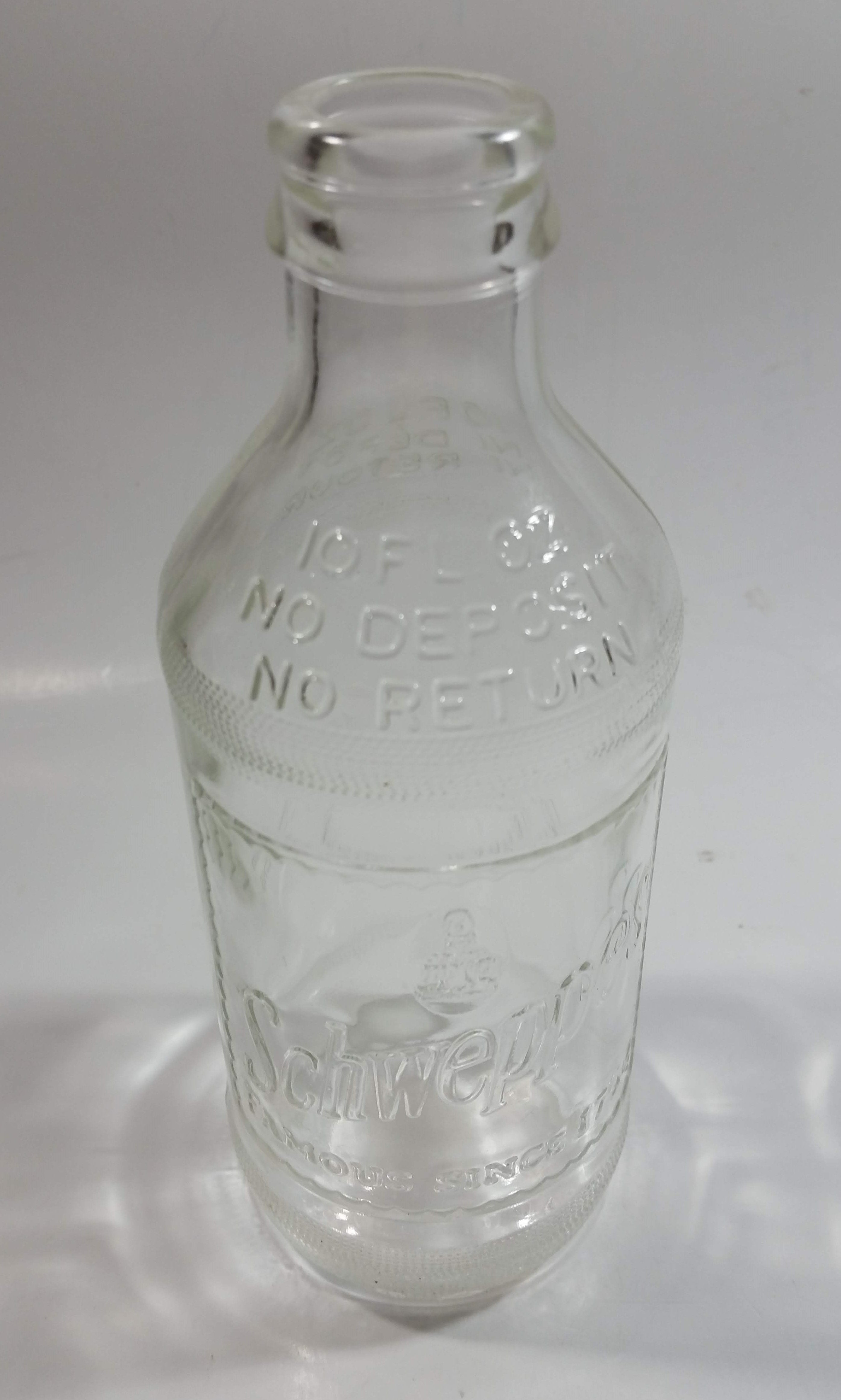 Vintage 1960s Schweppes Famous Since 1794 10 Fl oz Stubby Embossed Clear Glass Beverage Bottle