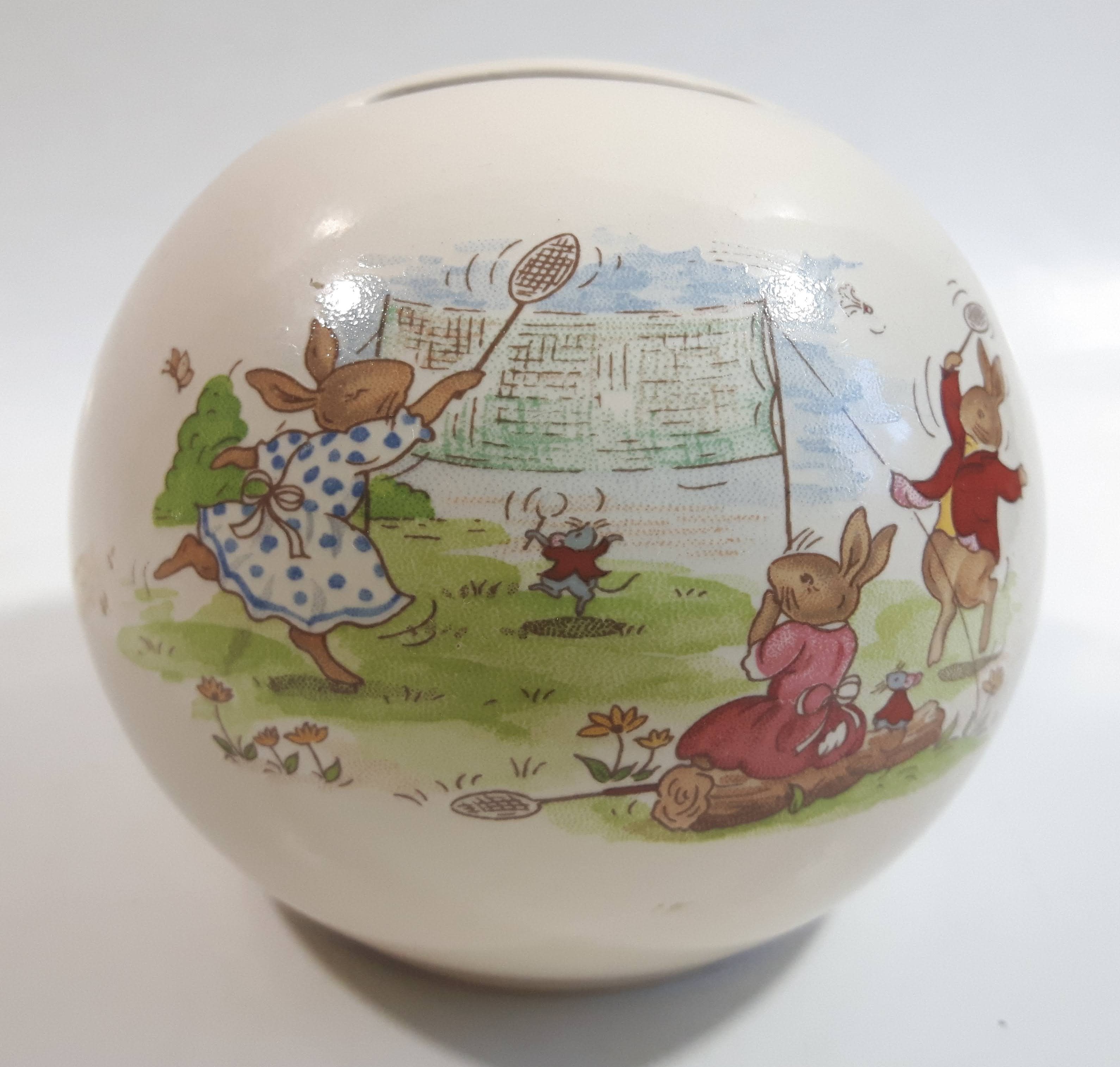 Vintage Royal Doulton Bunnykins Round Ceramic Coin Bank 2