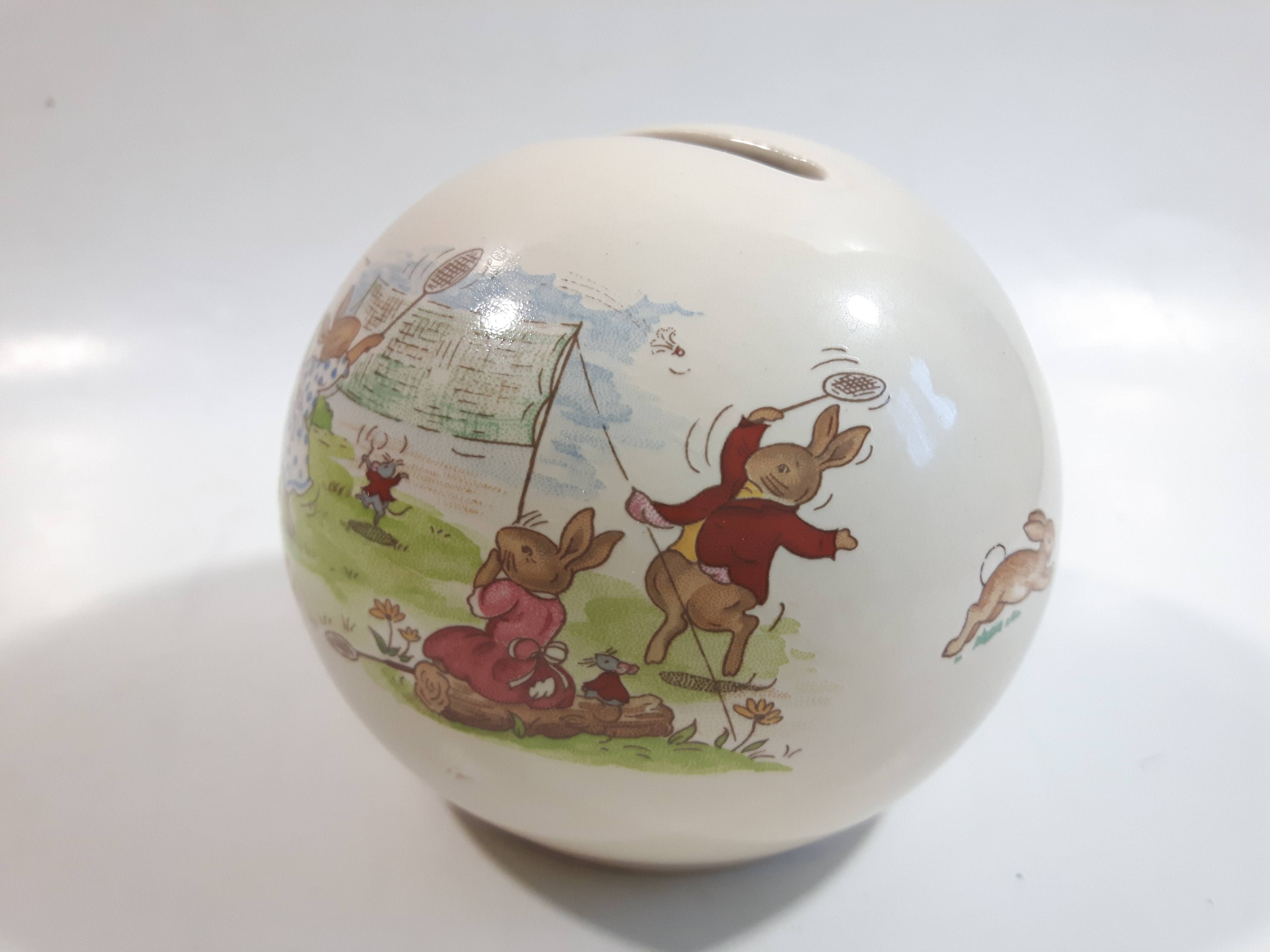 Vintage Royal Doulton Bunnykins Round Ceramic Coin Bank 3