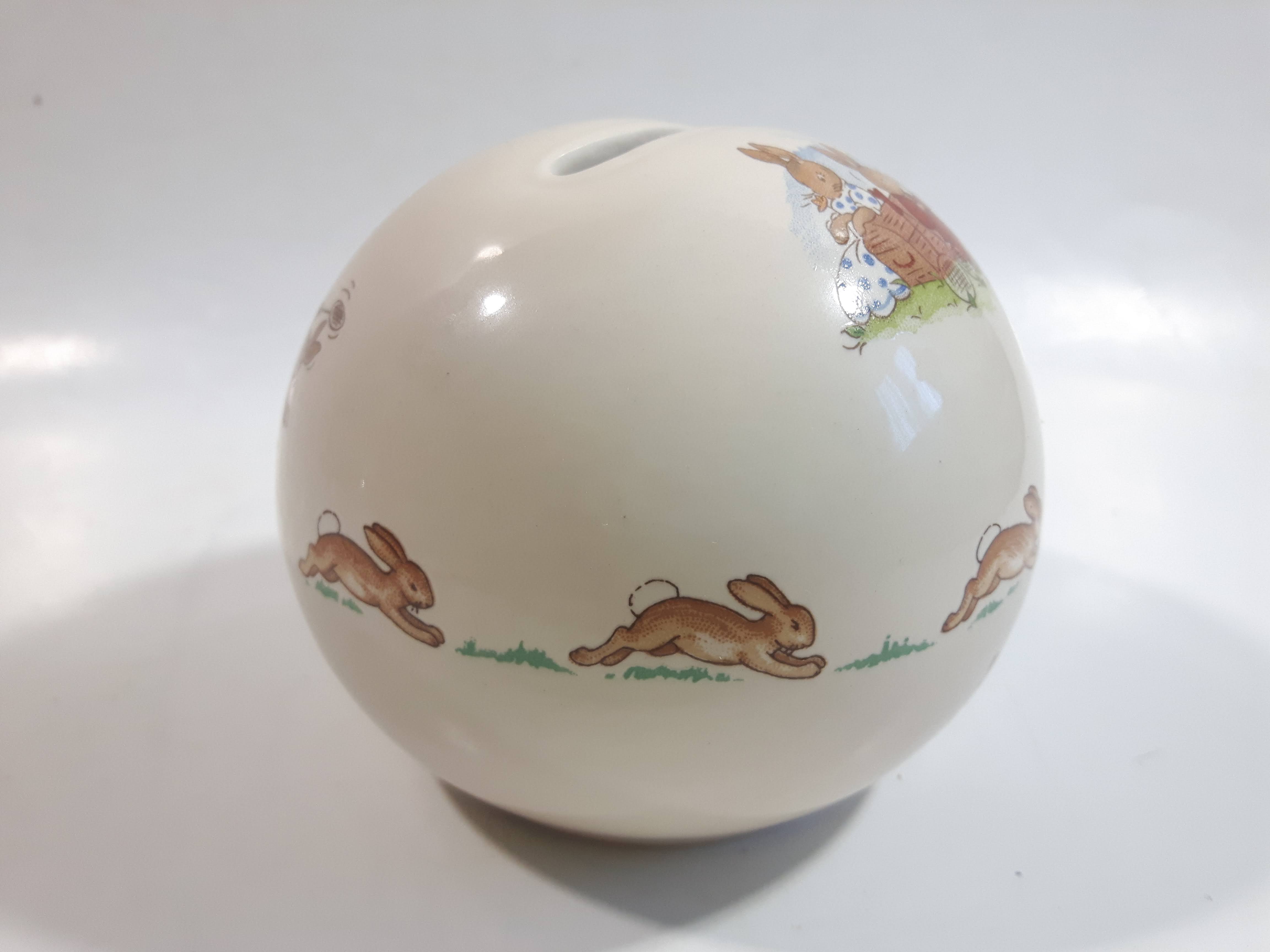 Vintage Royal Doulton Bunnykins Round Ceramic Coin Bank 5