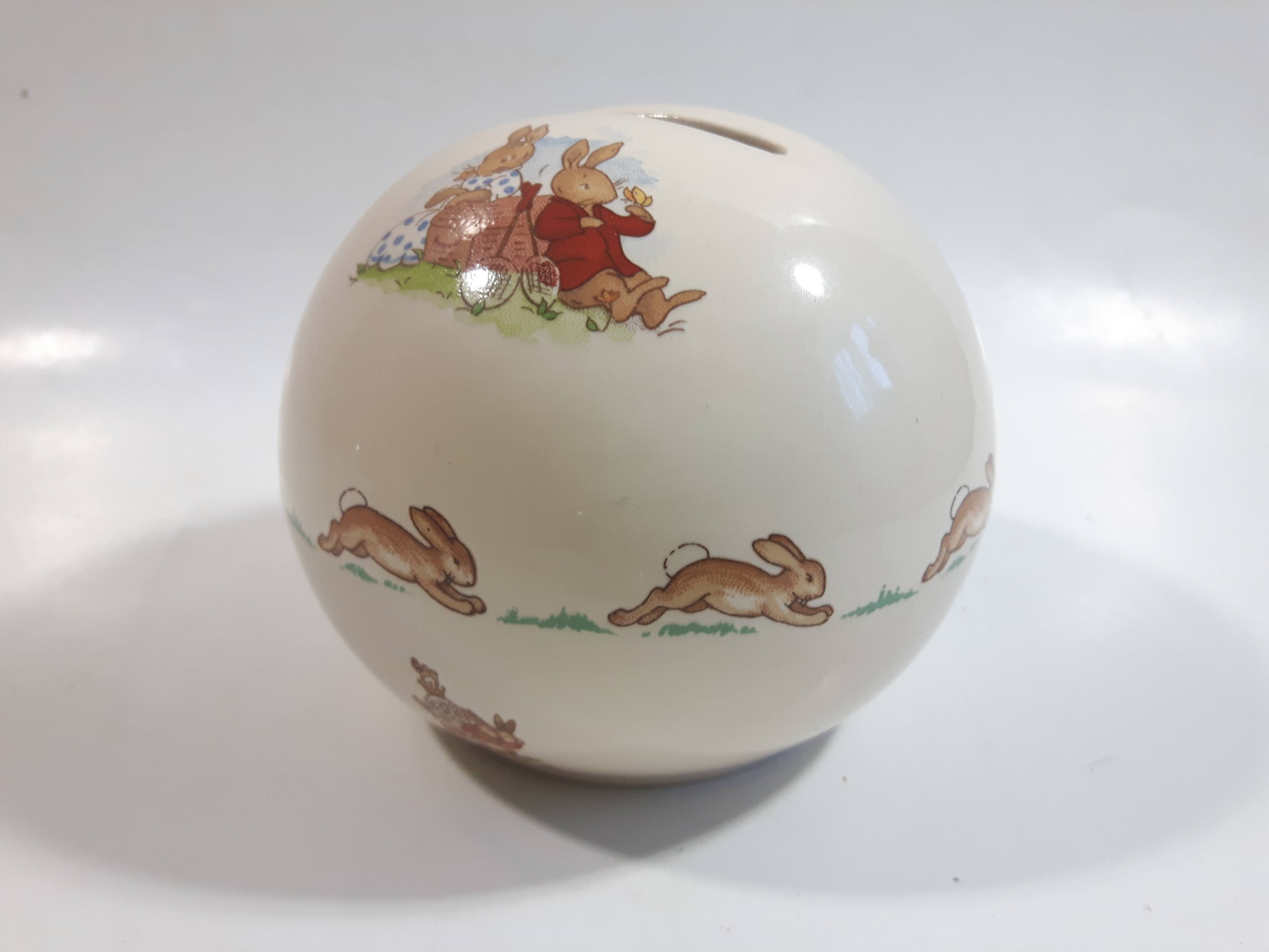Vintage Royal Doulton Bunnykins Round Ceramic Coin Bank 7
