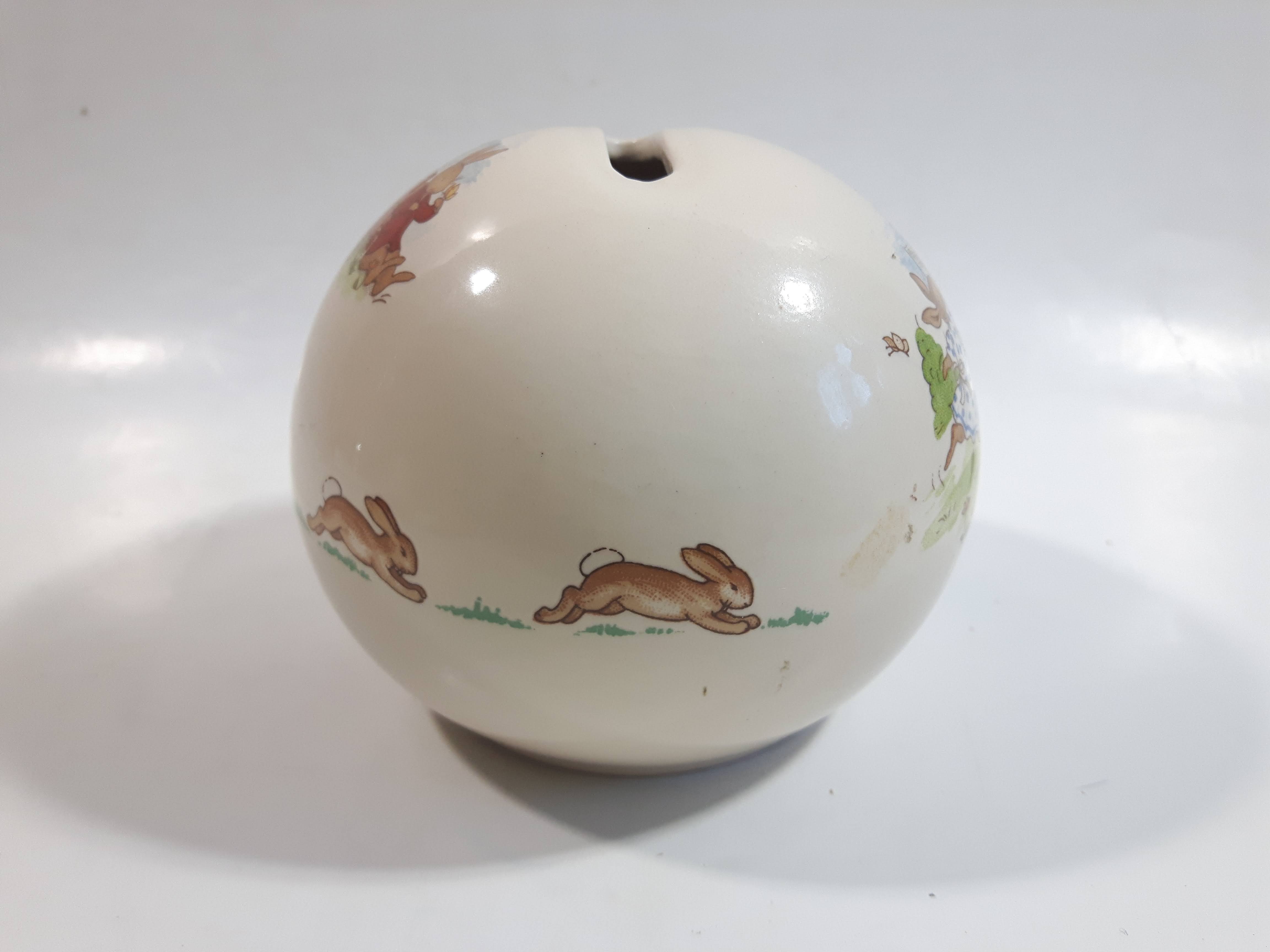 Vintage Royal Doulton Bunnykins Round Ceramic Coin Bank 8