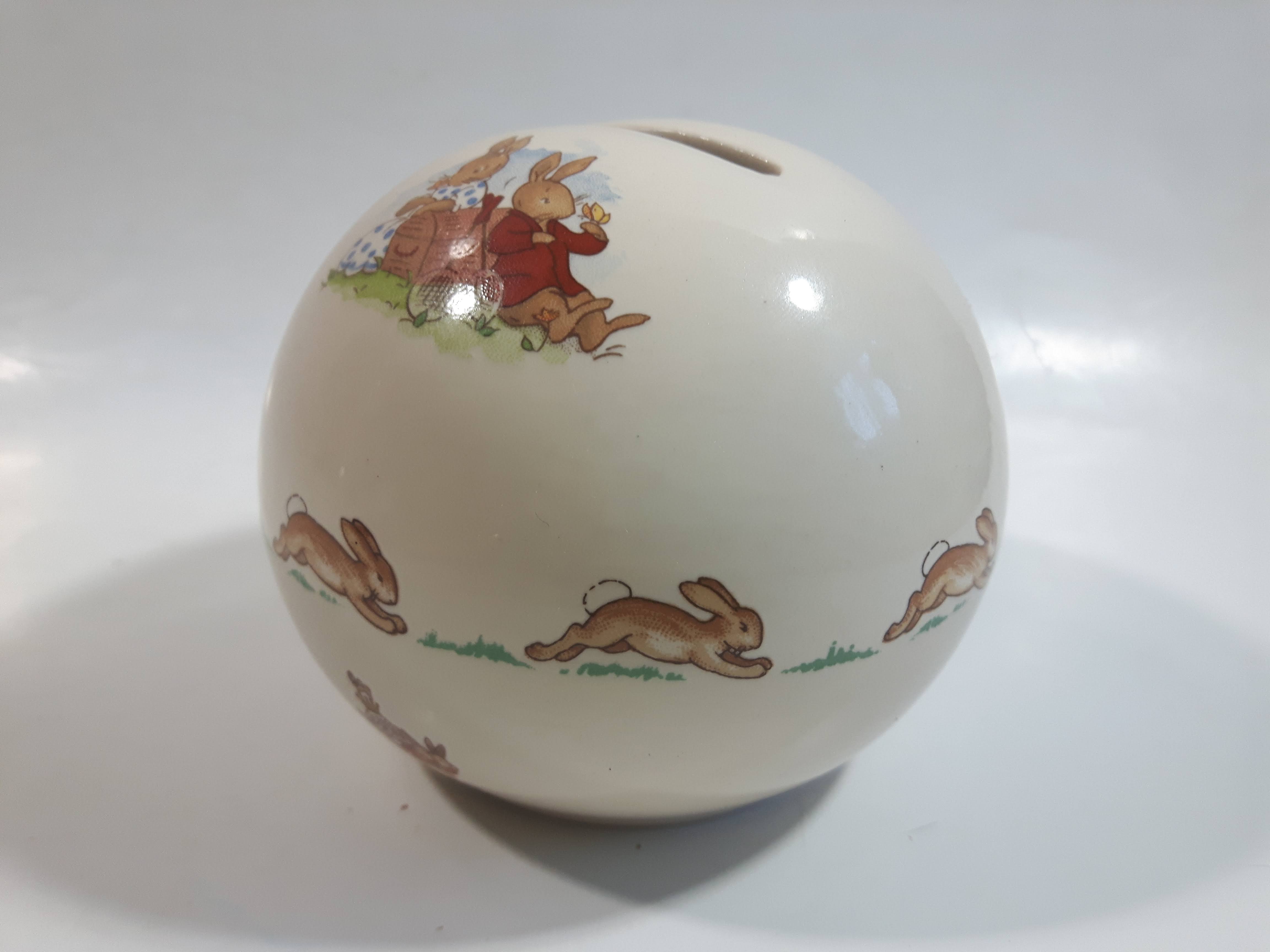 Vintage Royal Doulton Bunnykins Round Ceramic Coin Bank 9