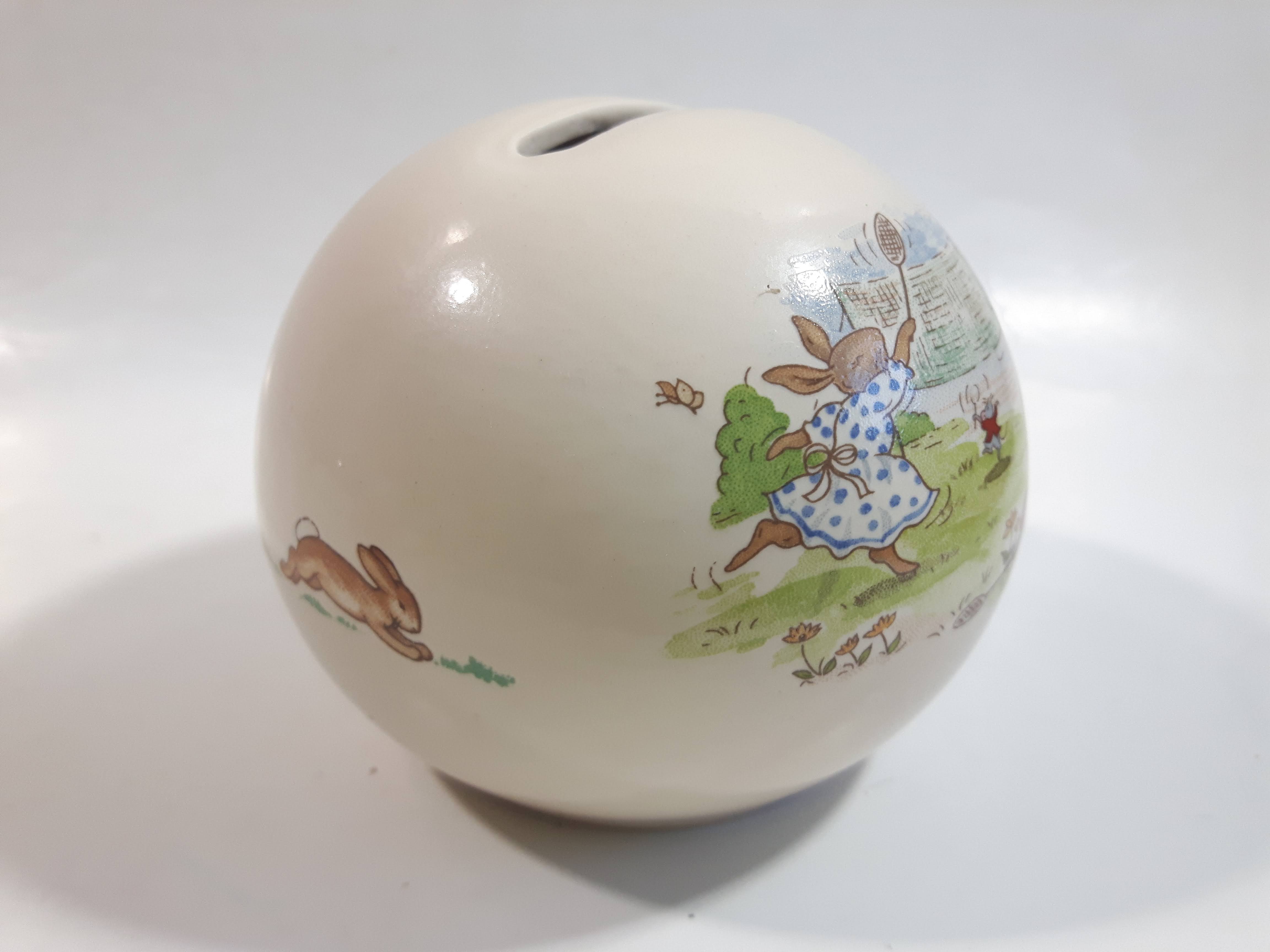 Vintage Royal Doulton Bunnykins Round Ceramic Coin Bank 11