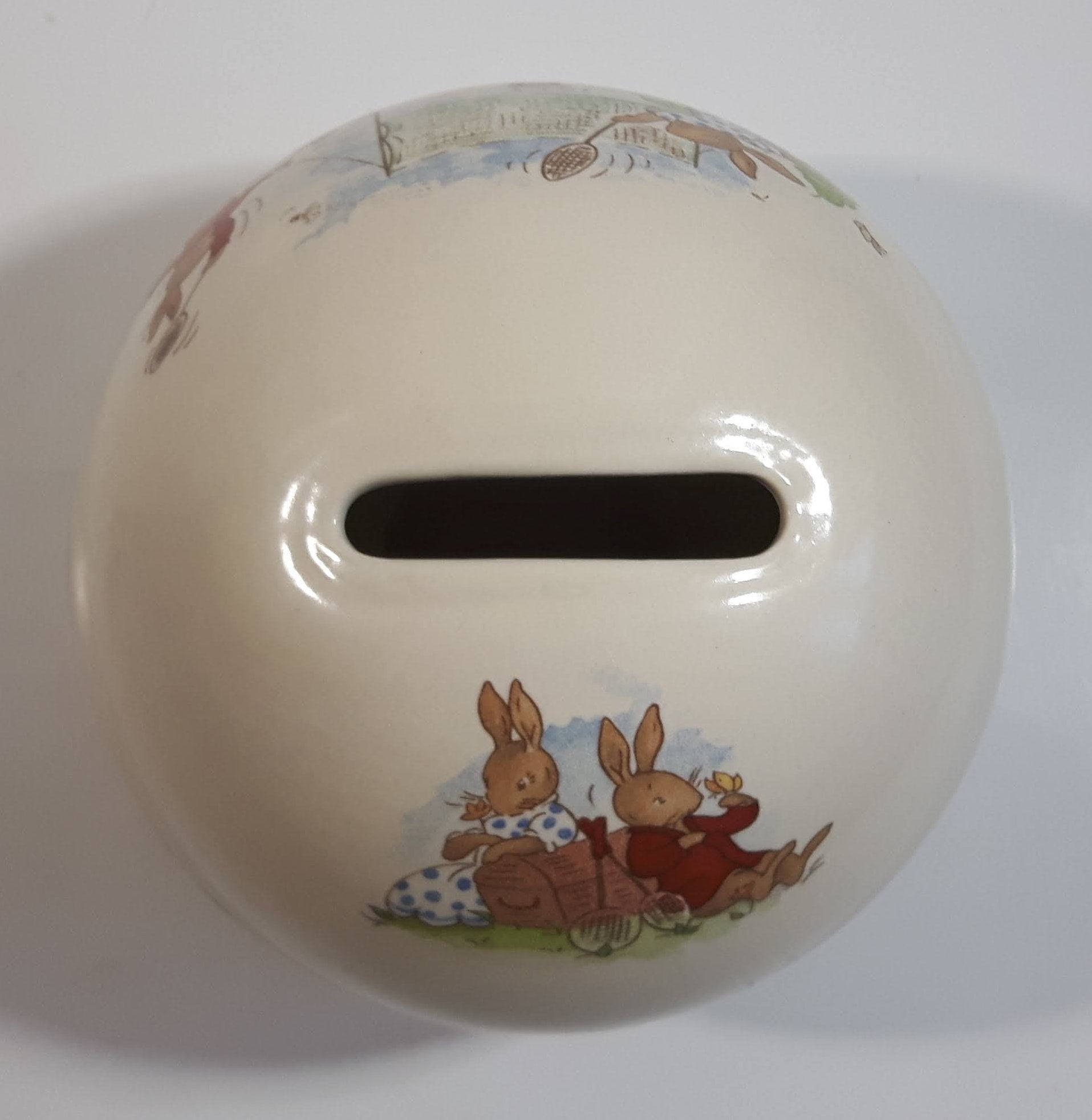 Vintage Royal Doulton Bunnykins Round Ceramic Coin Bank 15