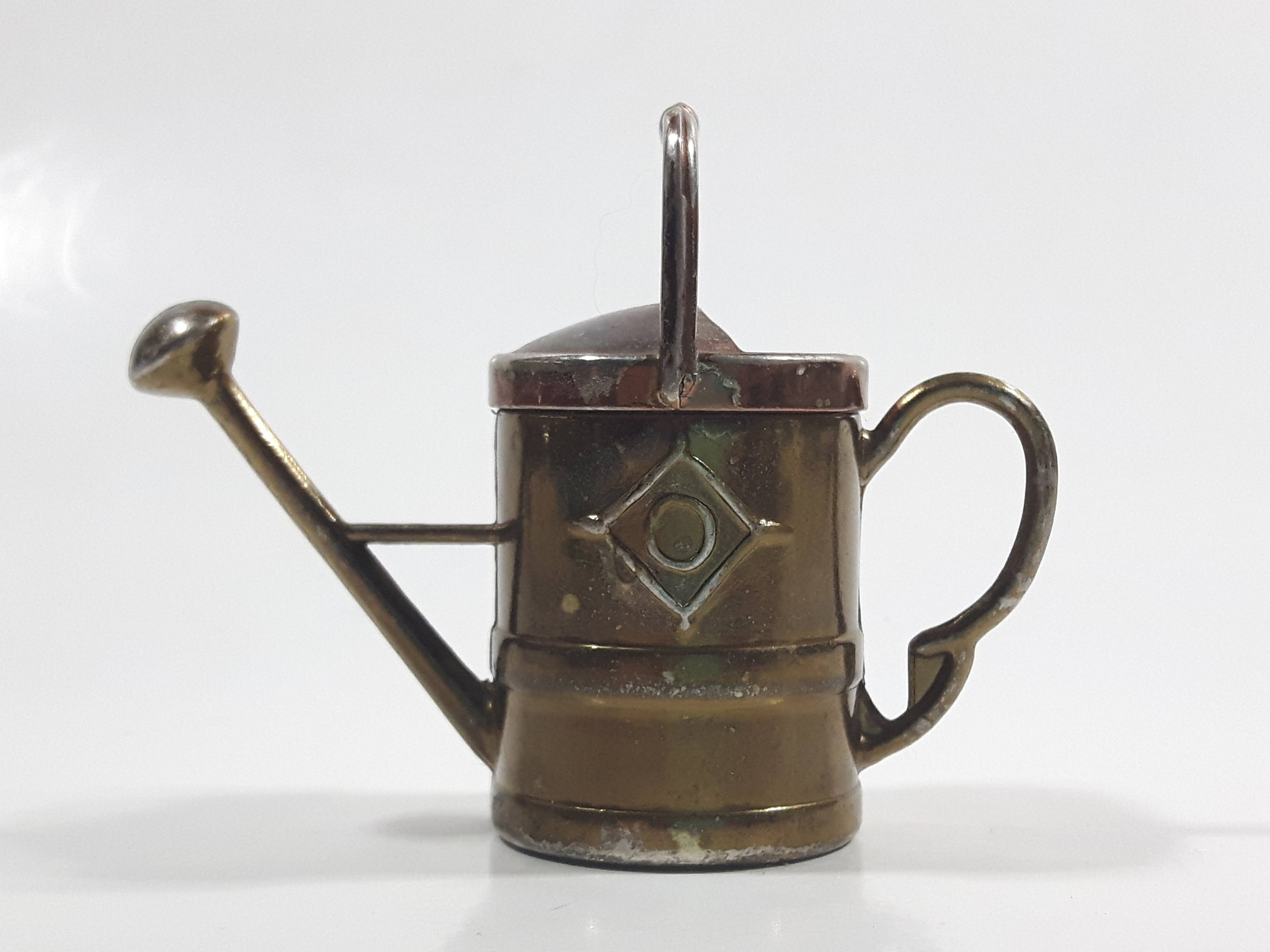 Vintage Heavy Brass Metal Flower Watering Can Doll House Miniature 2 3/8" Tall 2
