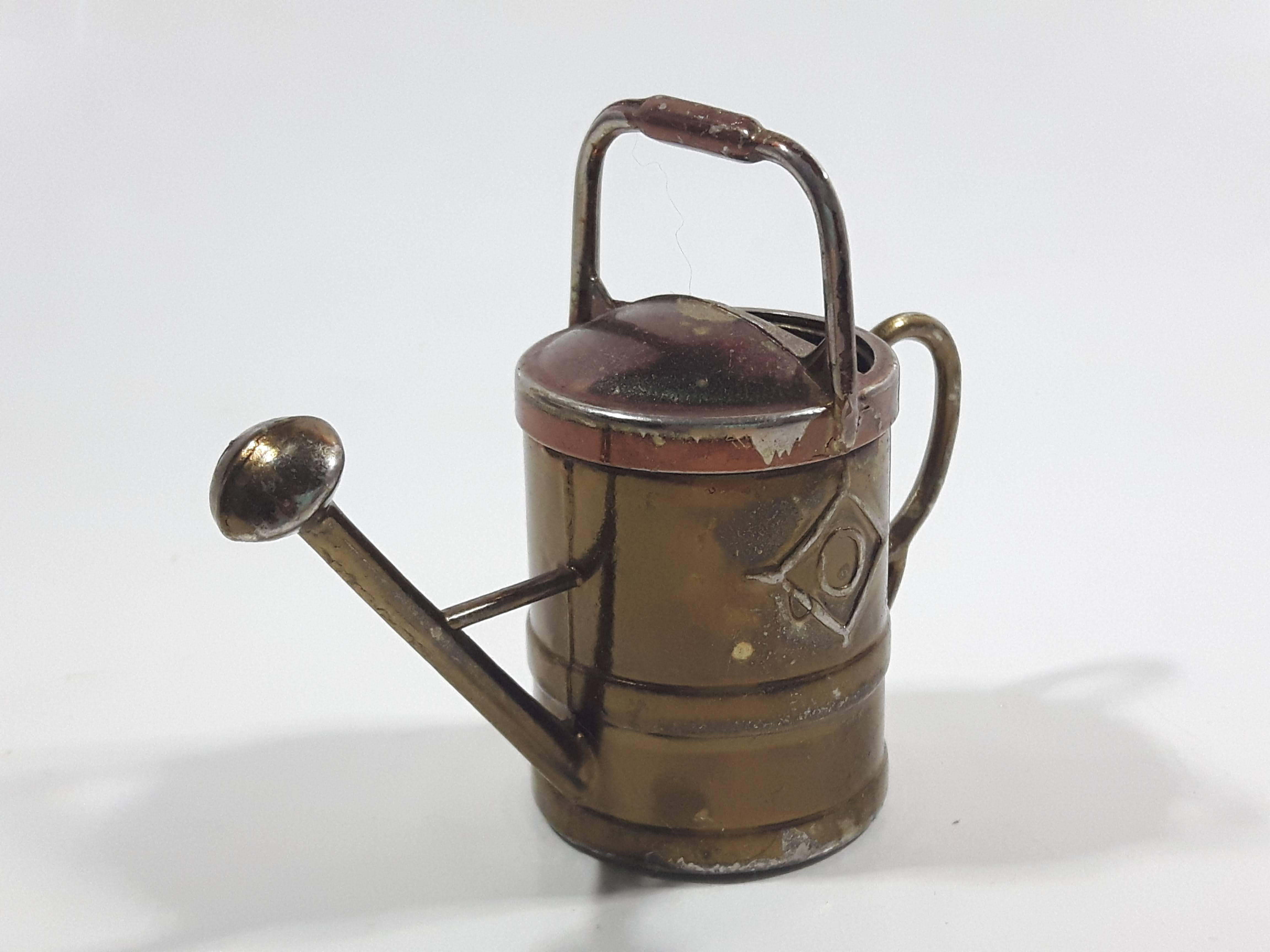 Vintage Heavy Brass Metal Flower Watering Can Doll House Miniature 2 3/8" Tall 3