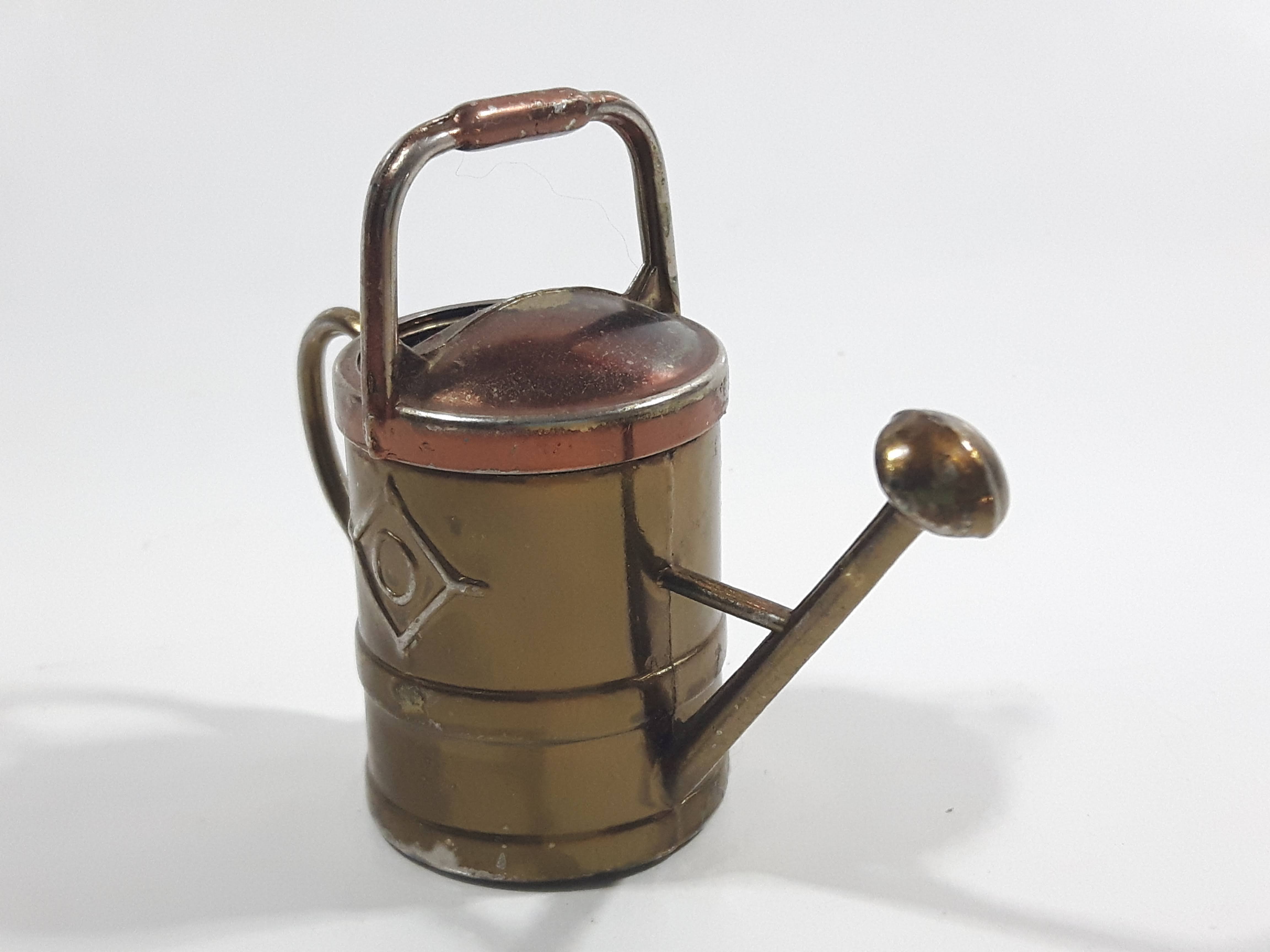 Vintage Heavy Brass Metal Flower Watering Can Doll House Miniature 2 3/8" Tall 5