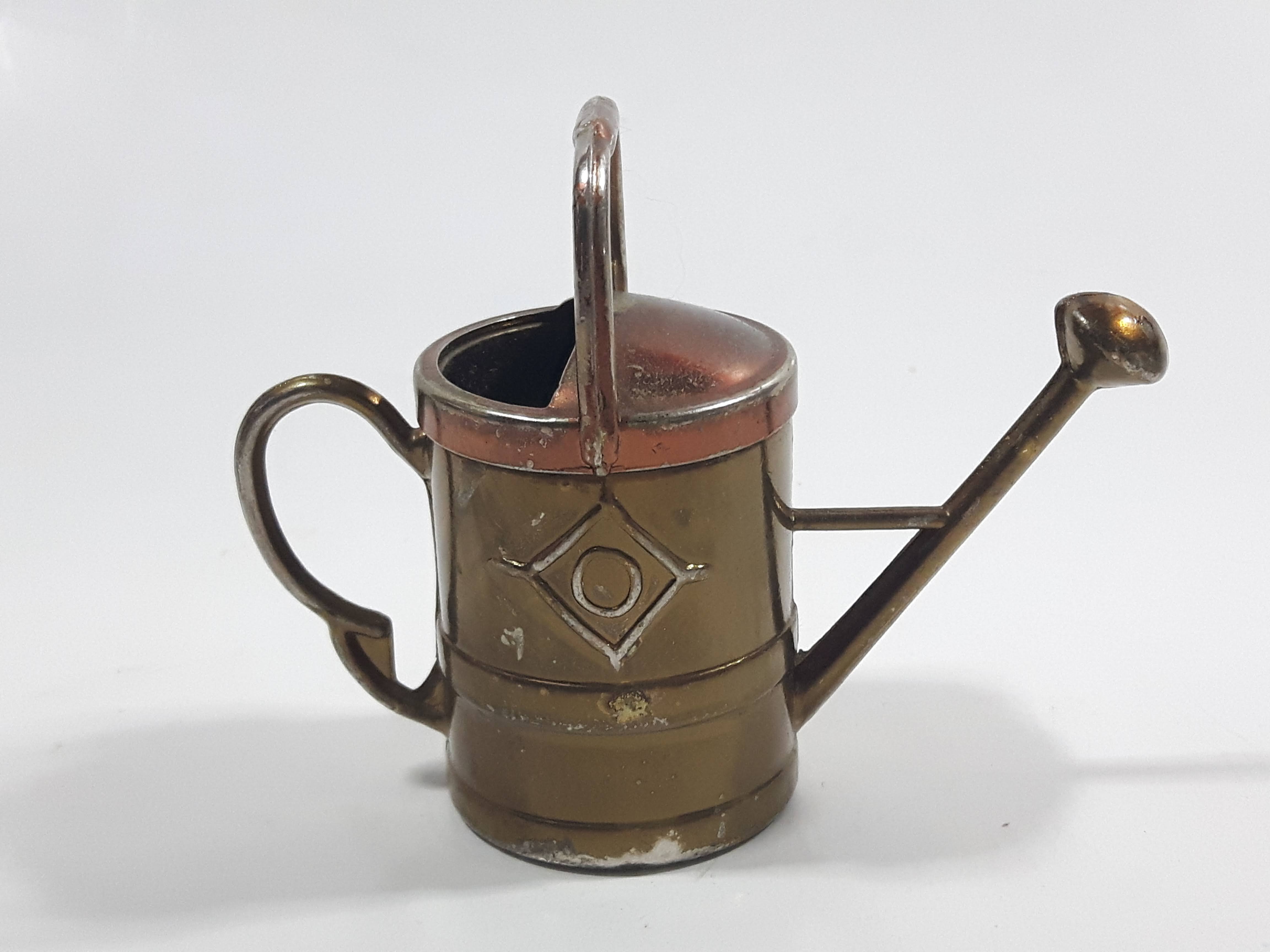 Vintage Heavy Brass Metal Flower Watering Can Doll House Miniature 2 3/8" Tall 6