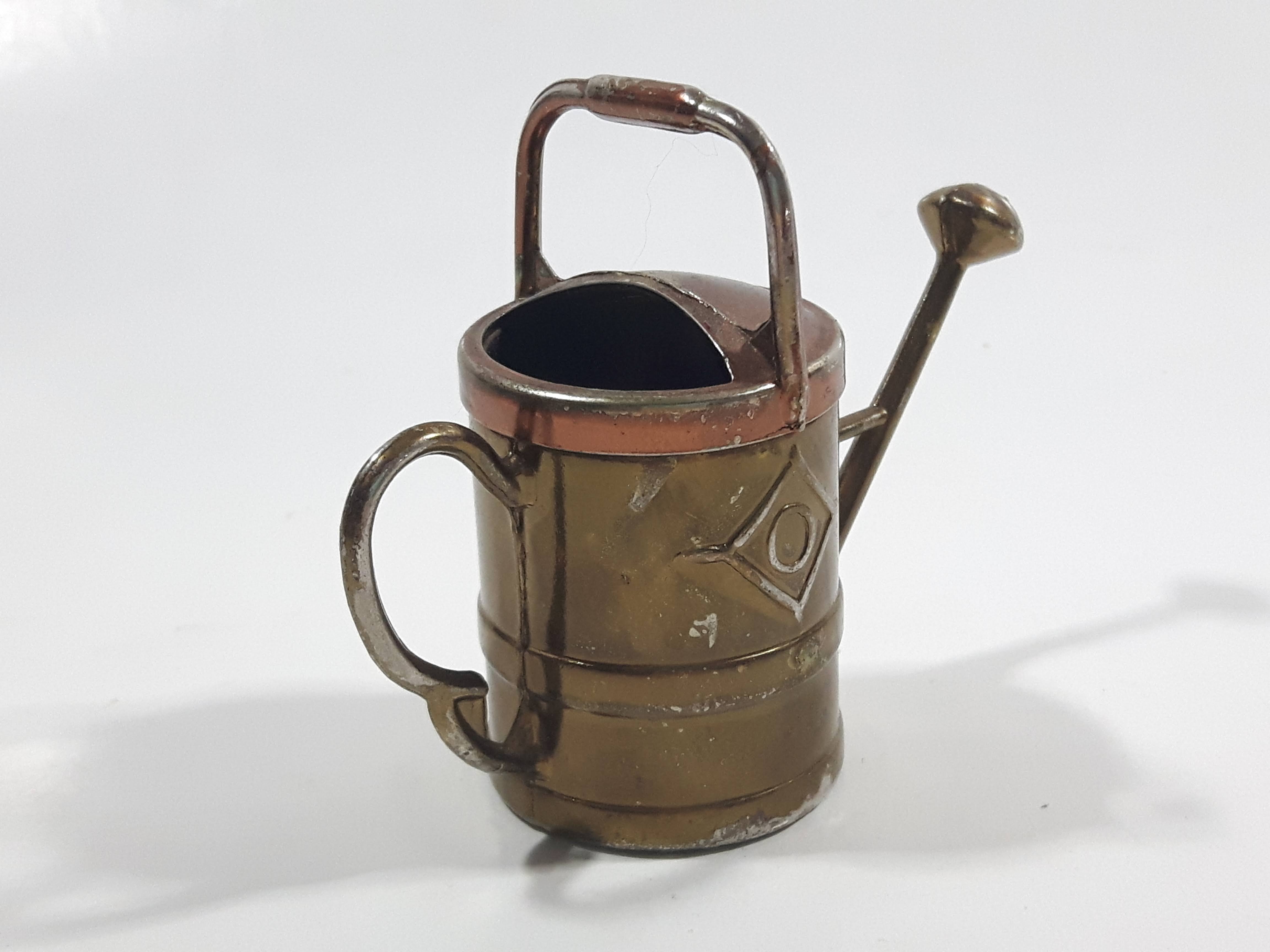 Vintage Heavy Brass Metal Flower Watering Can Doll House Miniature 2 3/8" Tall 7