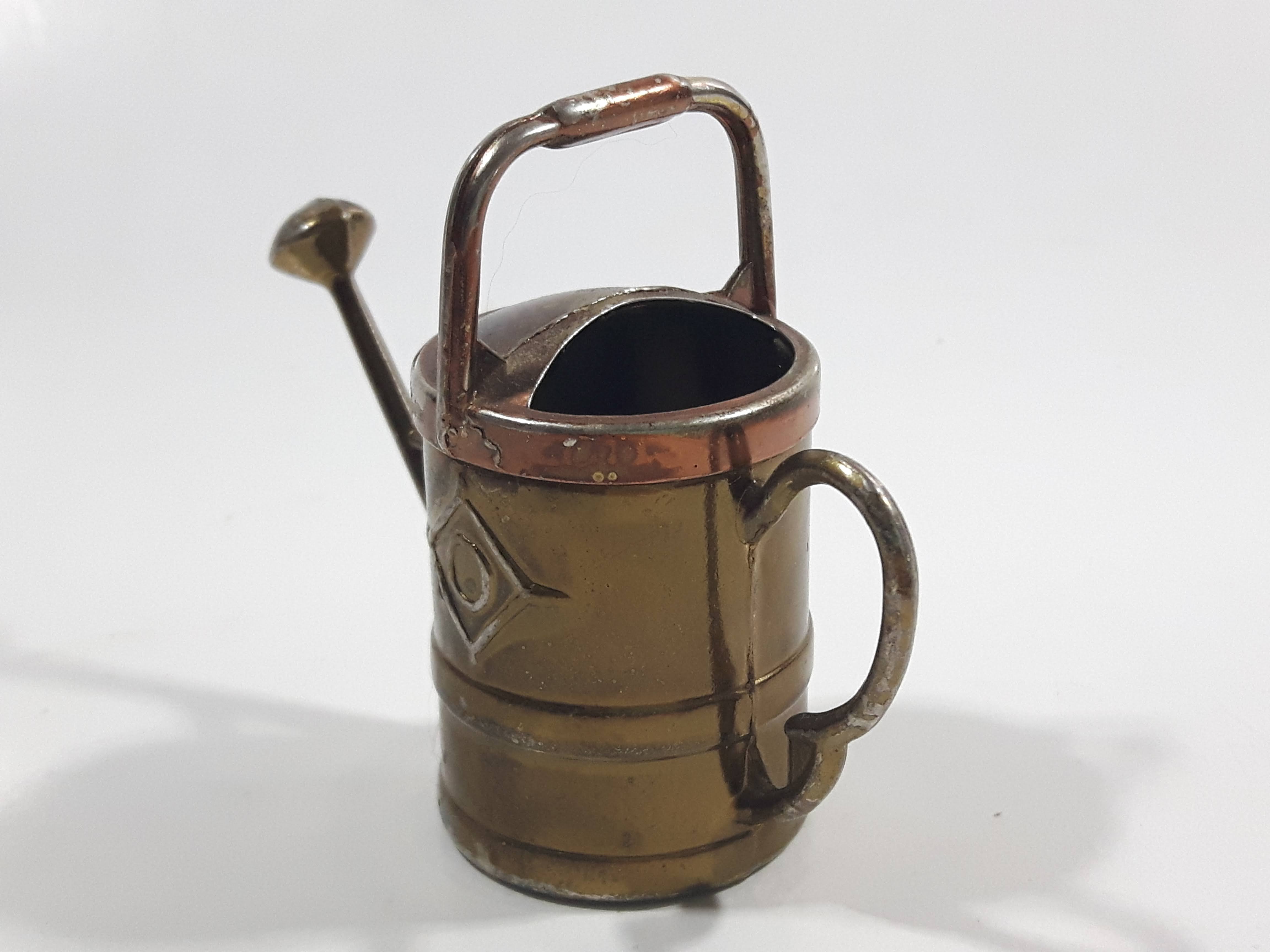 Vintage Heavy Brass Metal Flower Watering Can Doll House Miniature 2 3/8" Tall 9