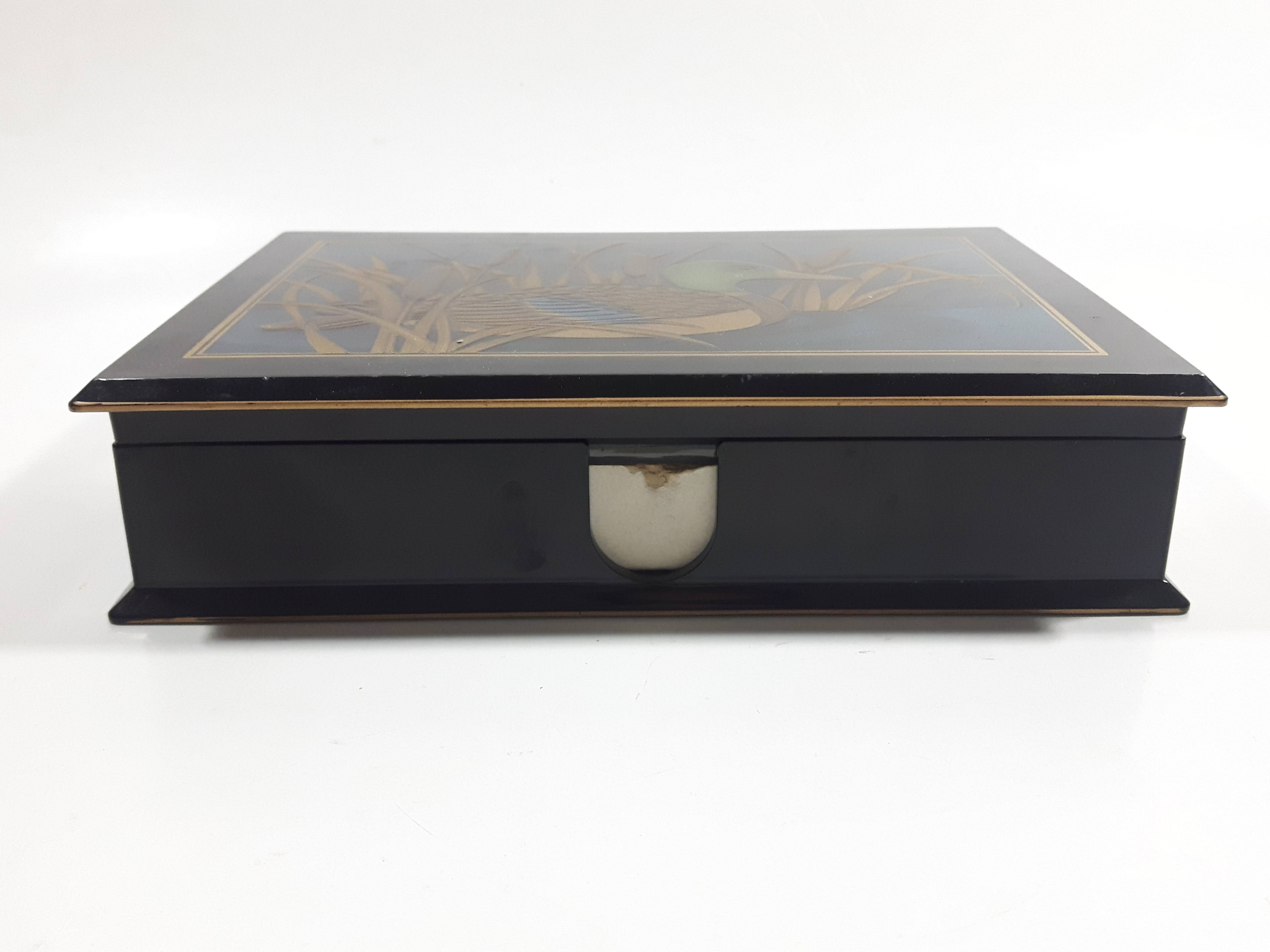 Vintage Otagiri Japan Gibson Greetings Golden Mallard Duck Black Lacquered Wood Keepsake Note Box 3