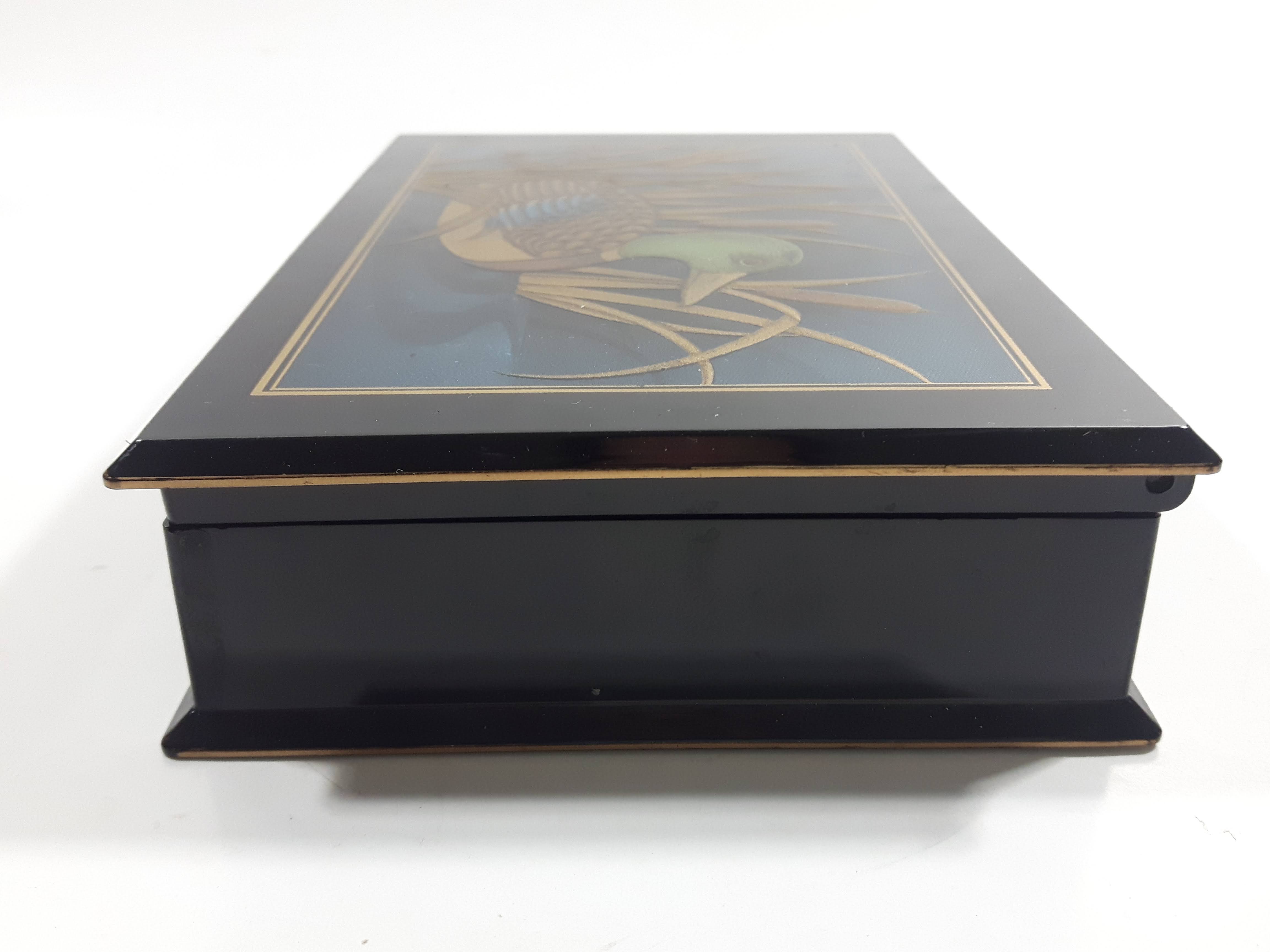 Vintage Otagiri Japan Gibson Greetings Golden Mallard Duck Black Lacquered Wood Keepsake Note Box 4