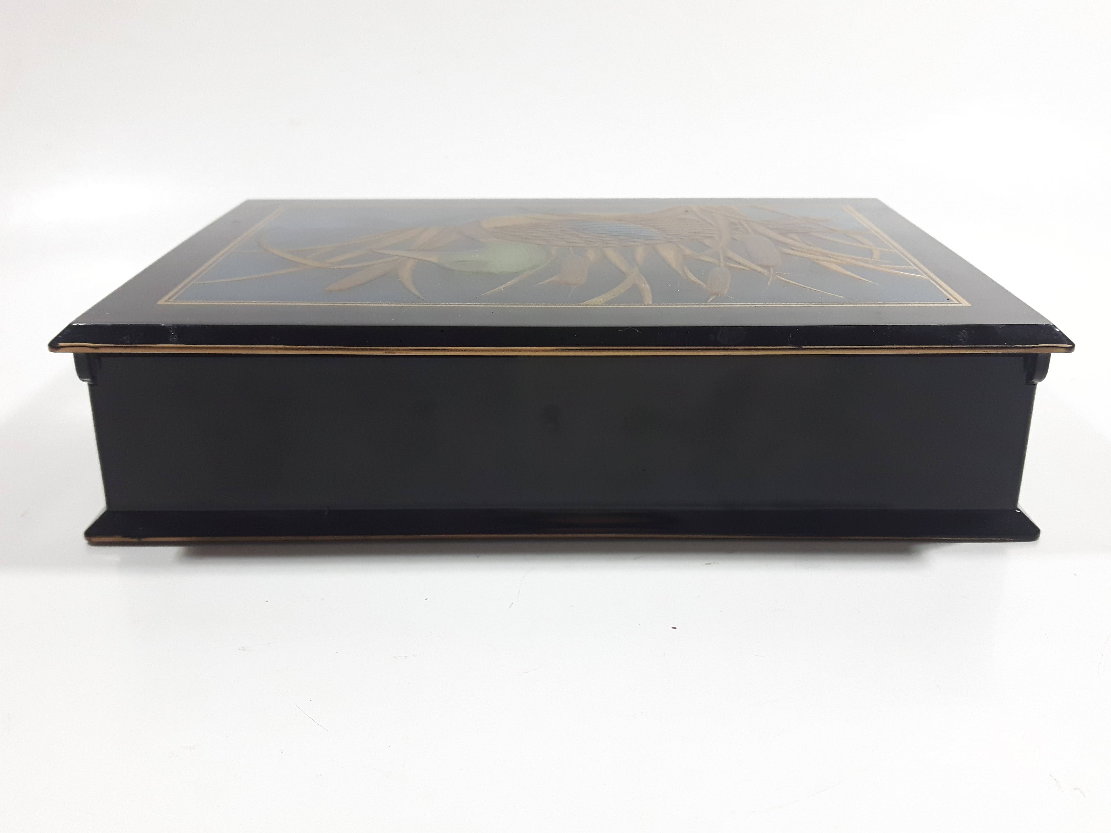 Vintage Otagiri Japan Gibson Greetings Golden Mallard Duck Black Lacquered Wood Keepsake Note Box 5