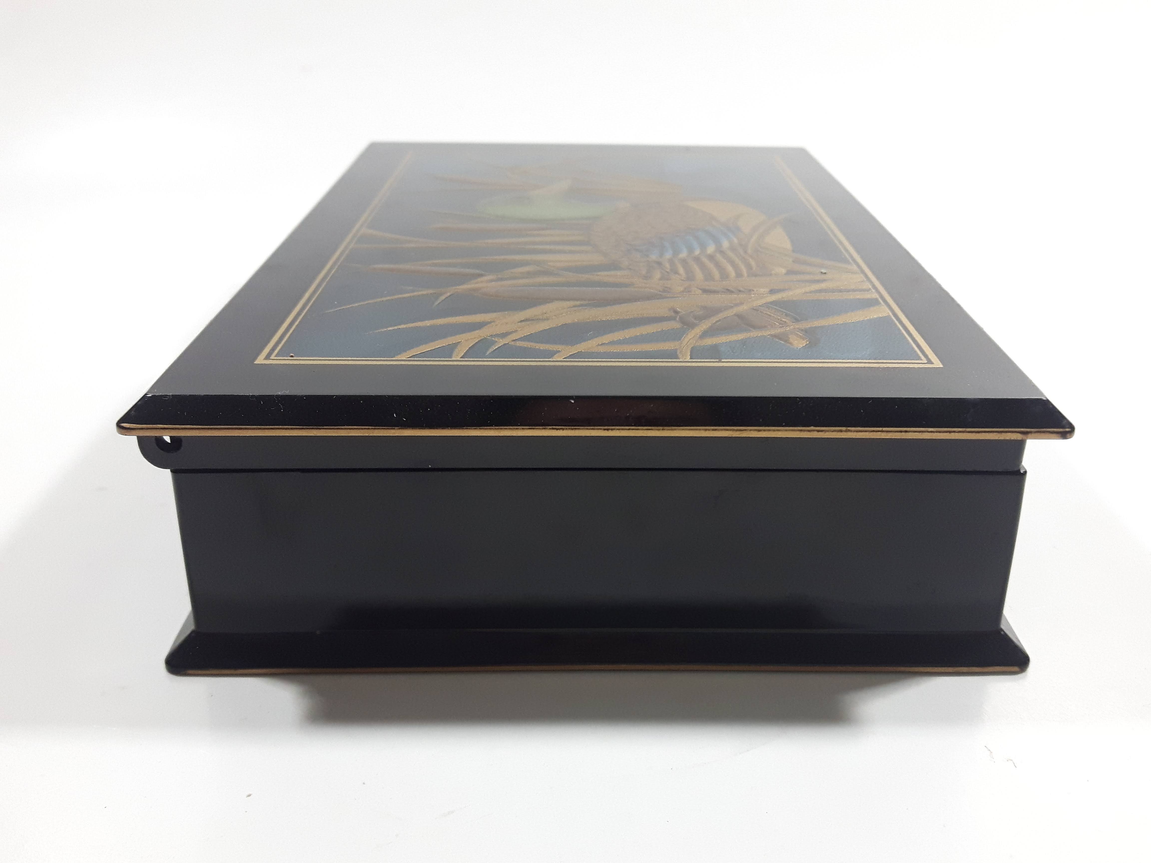 Vintage Otagiri Japan Gibson Greetings Golden Mallard Duck Black Lacquered Wood Keepsake Note Box 6
