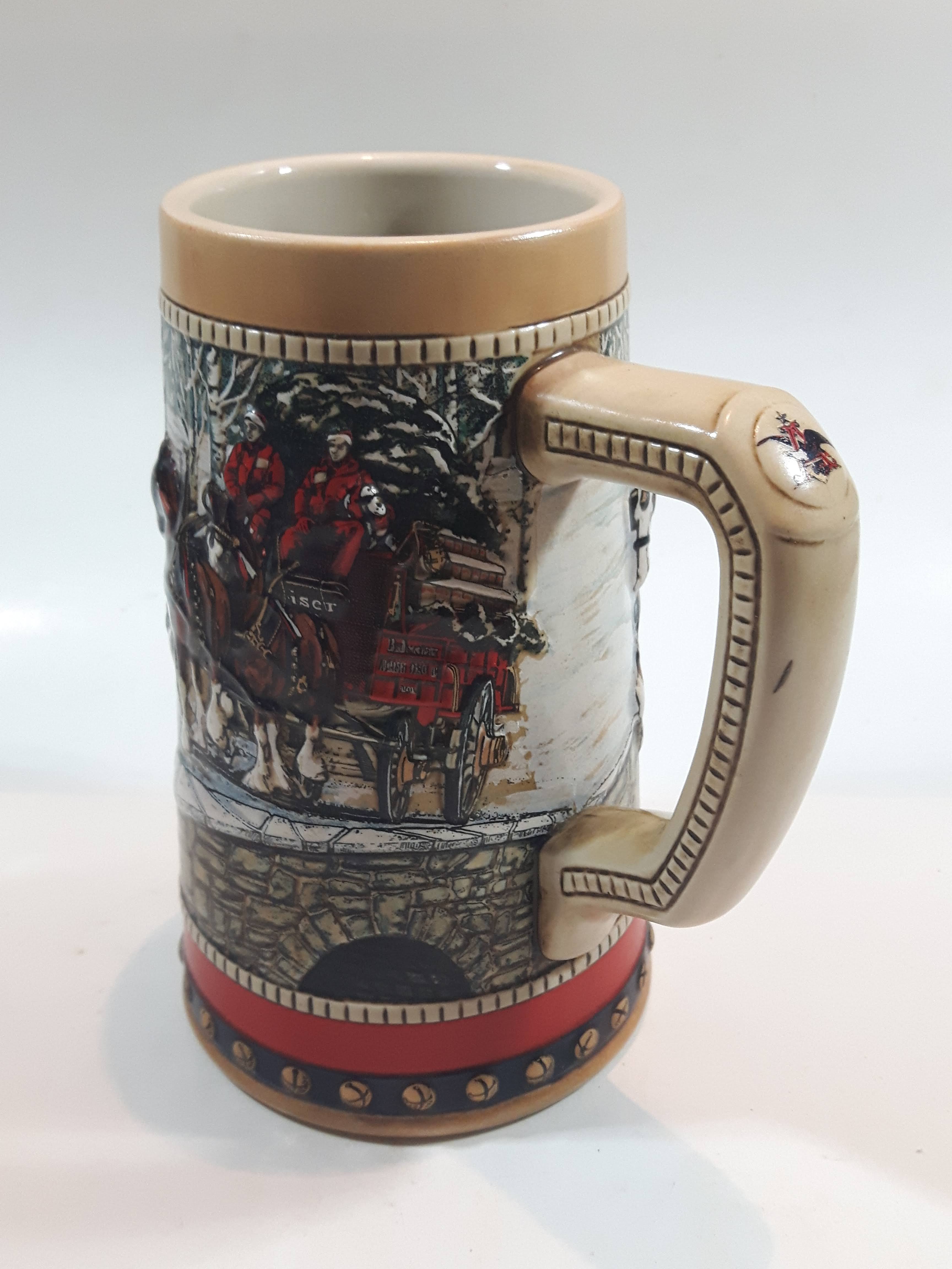 1988 Budweiser Holiday Stein Collection Collector's Series "The hitch on a winter's evening." Ceramic Beer Stein - Handcrafted in Brazil by Ceramarte 8