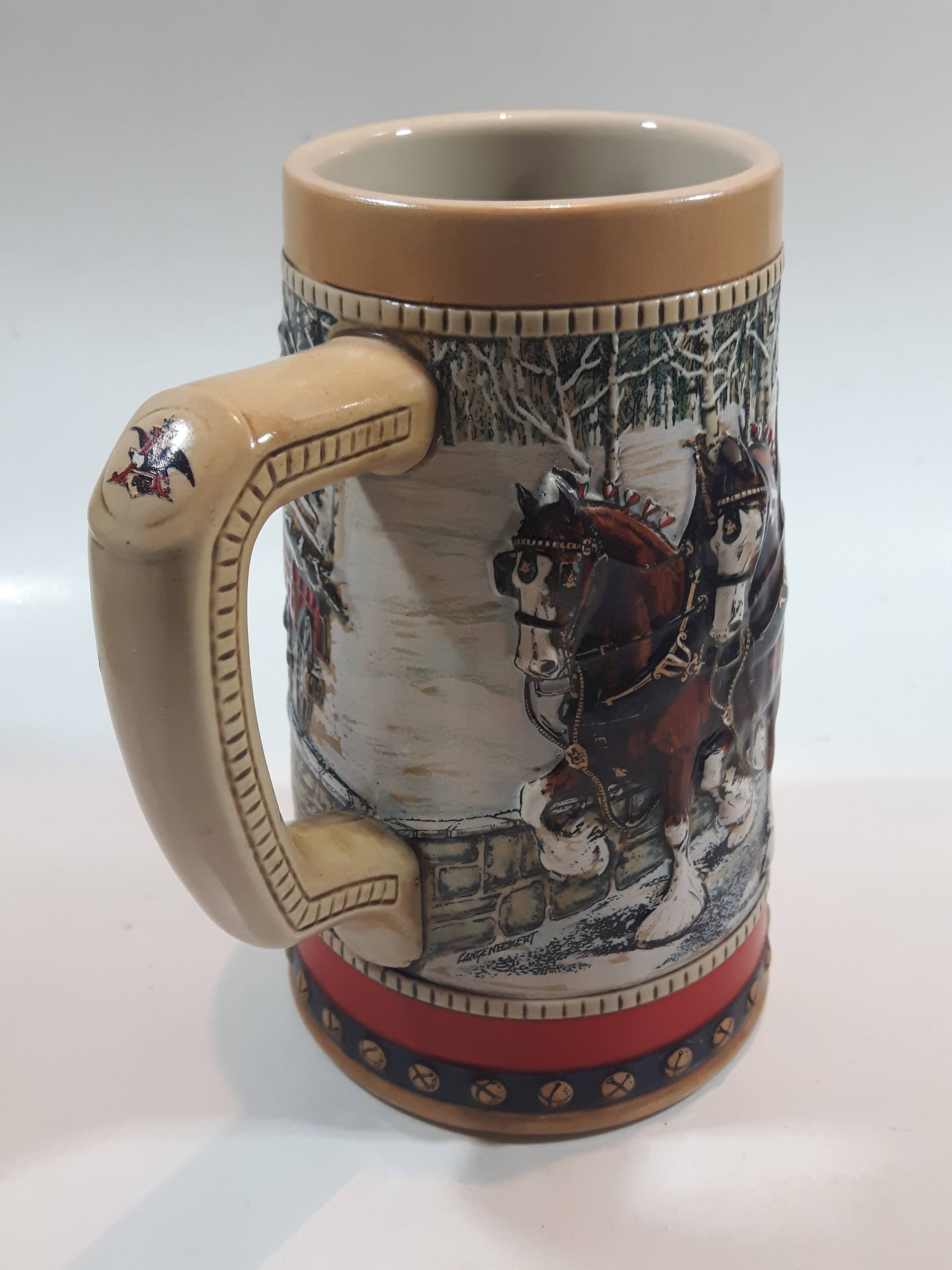 1988 Budweiser Holiday Stein Collection Collector's Series "The hitch on a winter's evening." Ceramic Beer Stein - Handcrafted in Brazil by Ceramarte 10