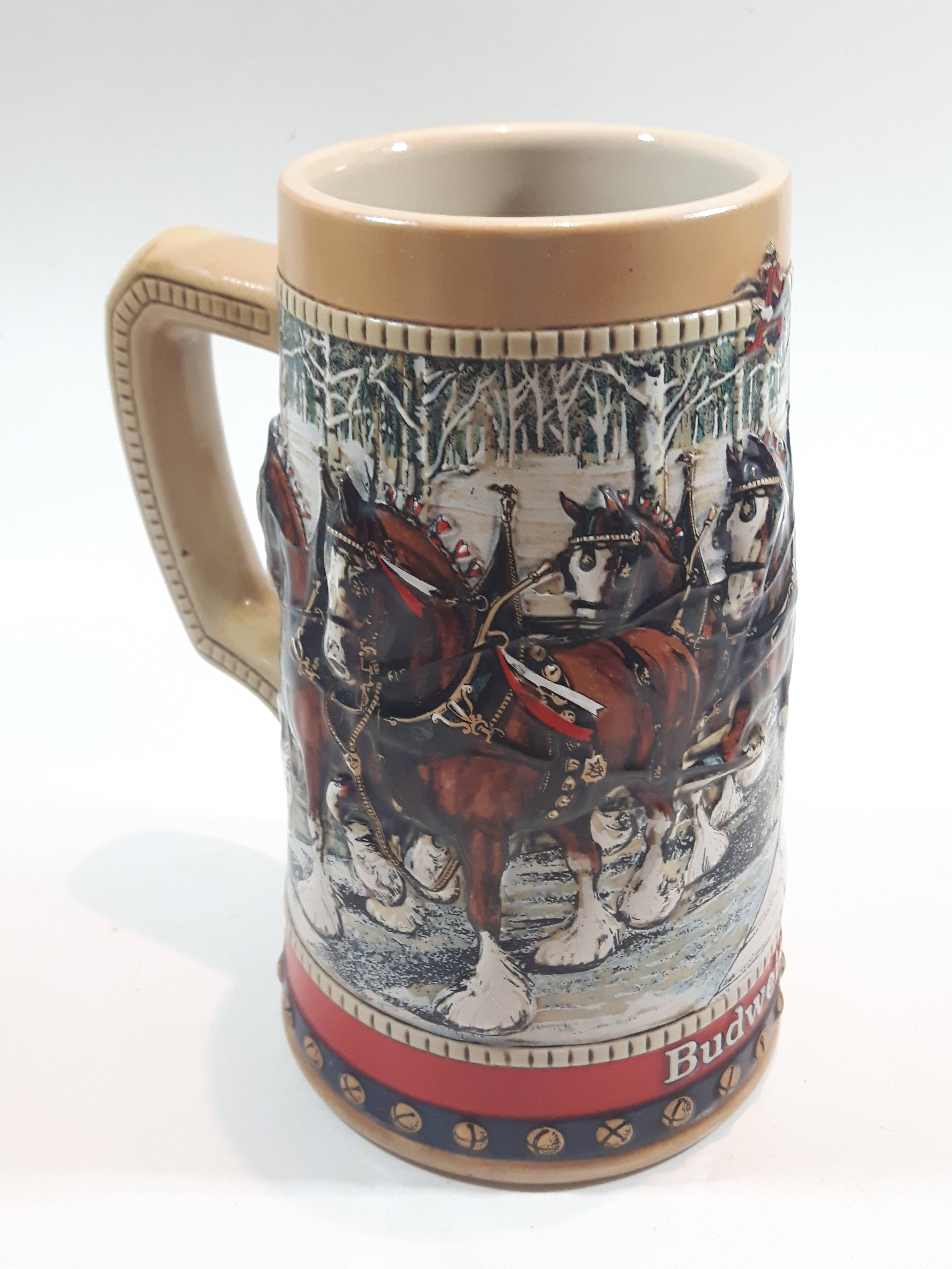 1988 Budweiser Holiday Stein Collection Collector's Series "The hitch on a winter's evening." Ceramic Beer Stein - Handcrafted in Brazil by Ceramarte 12