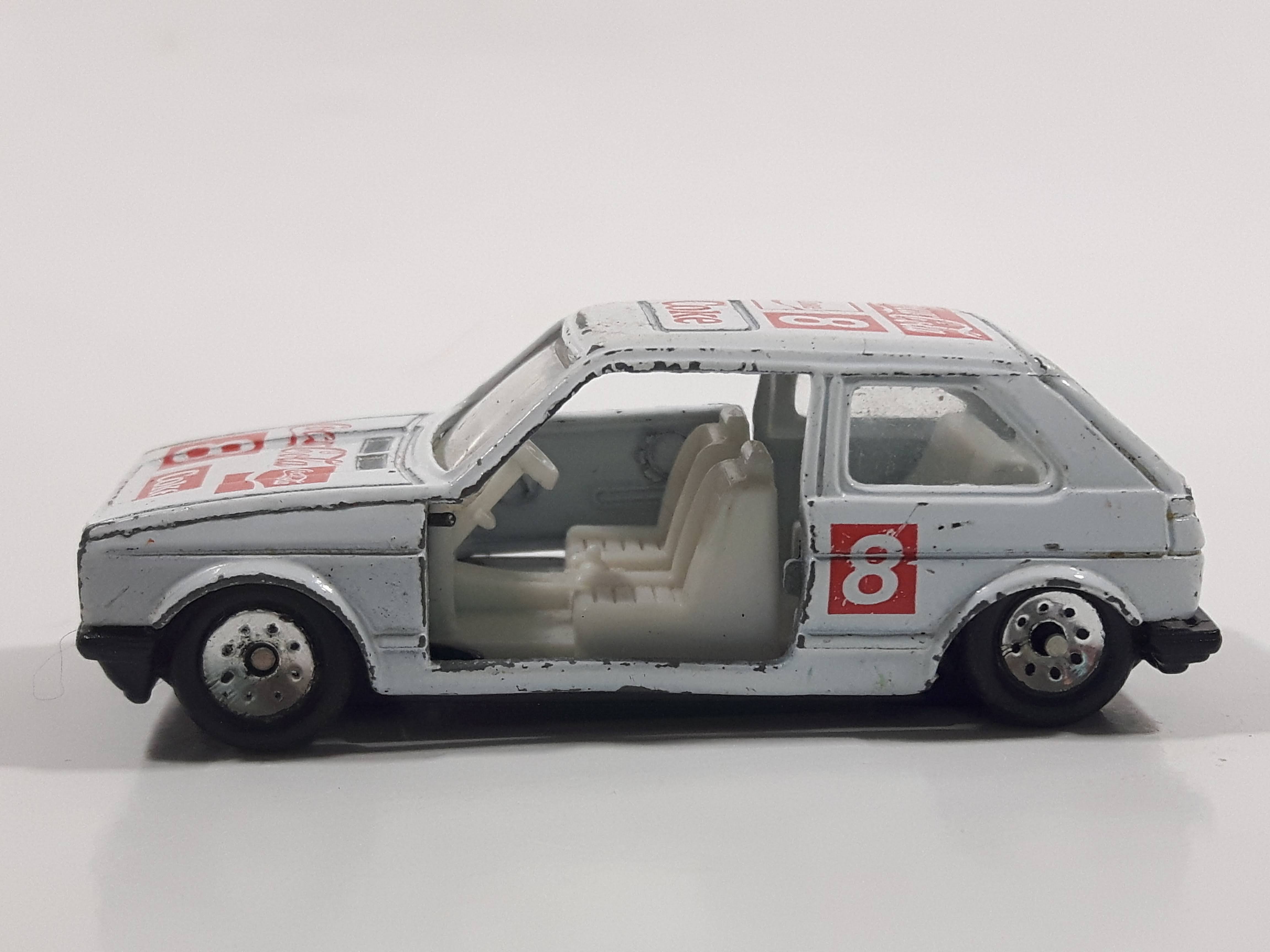 1988 Hartoy Coca Cola Coke Soda Pop VW Volkswagen Golf GTI White Red Die Cast Toy Car Vehicle with Opening Doors - Missing a Door 18