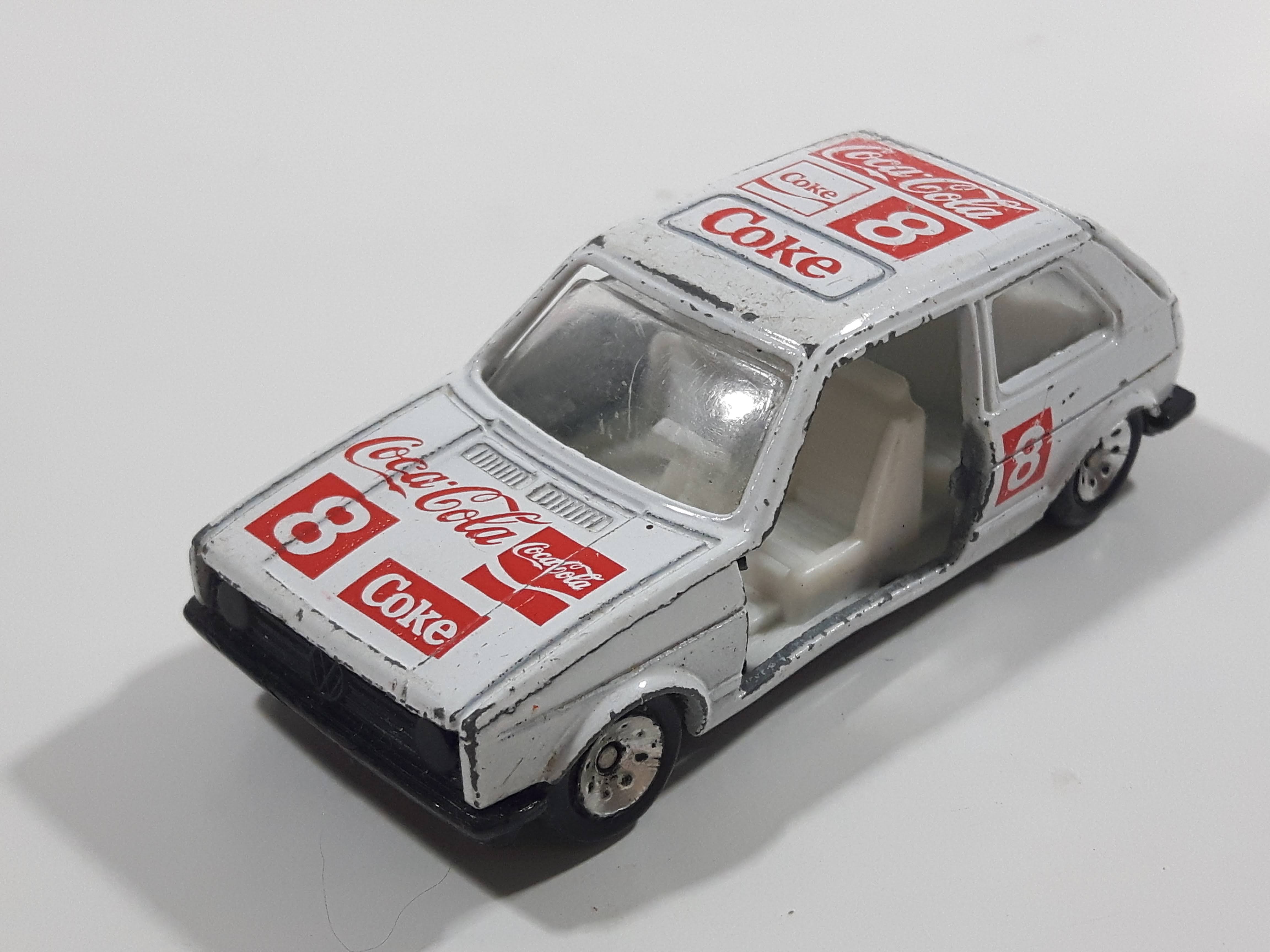 1988 Hartoy Coca Cola Coke Soda Pop VW Volkswagen Golf GTI White Red Die Cast Toy Car Vehicle with Opening Doors - Missing a Door 13