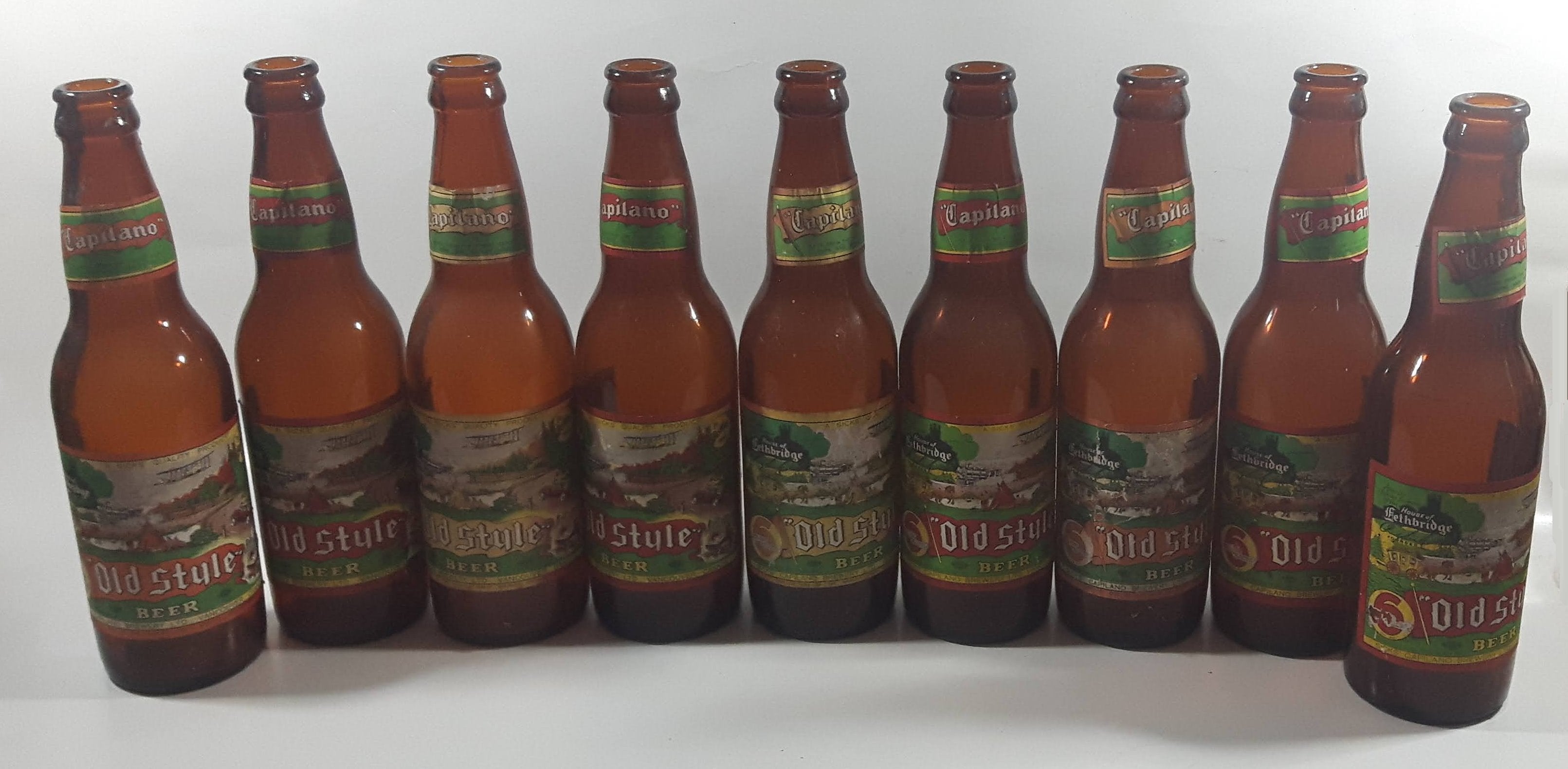 Vintage Set of 9 Capilano Brewery Vancouver Old Style Beer Amber Brown Glass Bottles 4