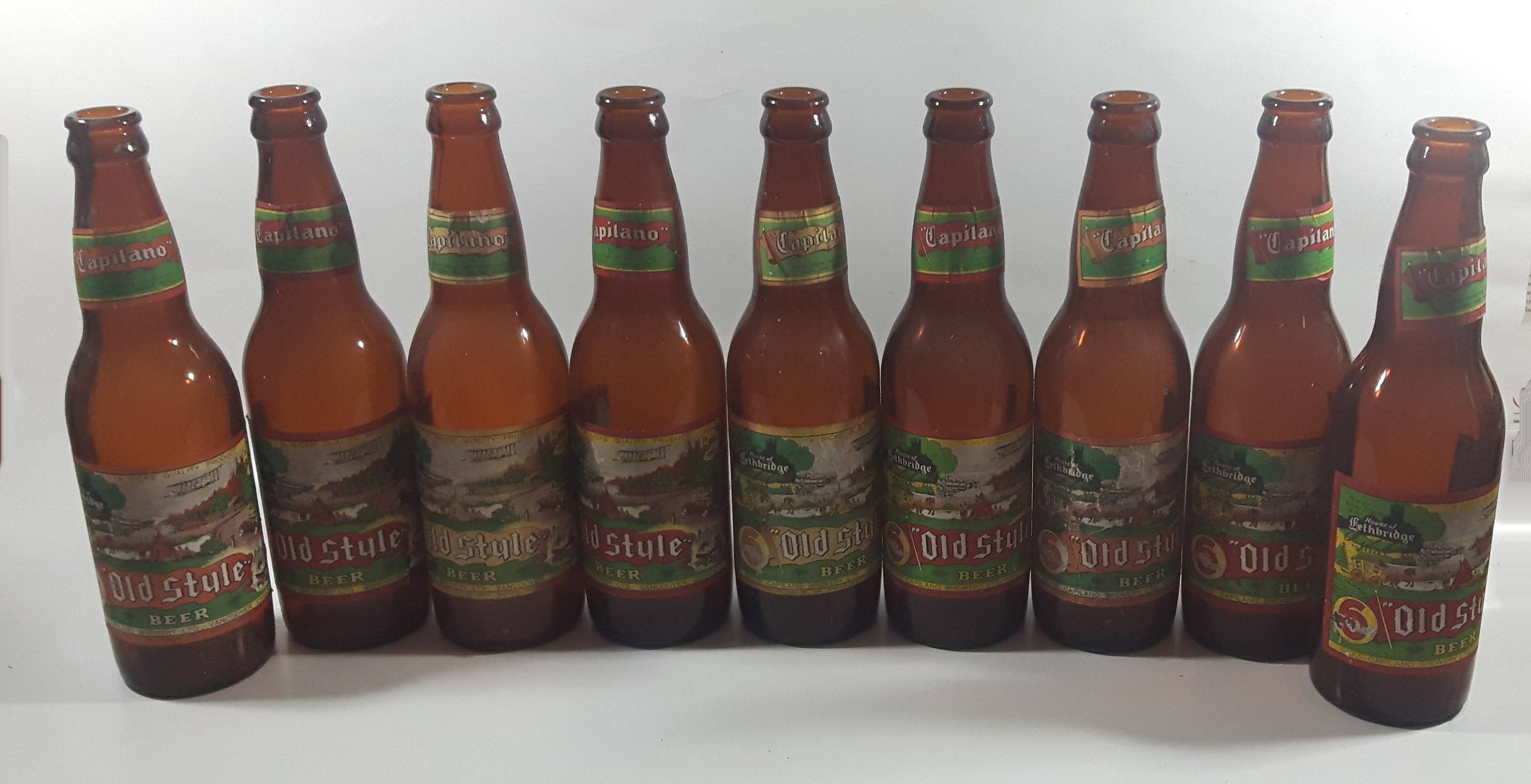 Vintage Set of 9 Capilano Brewery Vancouver Old Style Beer Amber Brown Glass Bottles 3