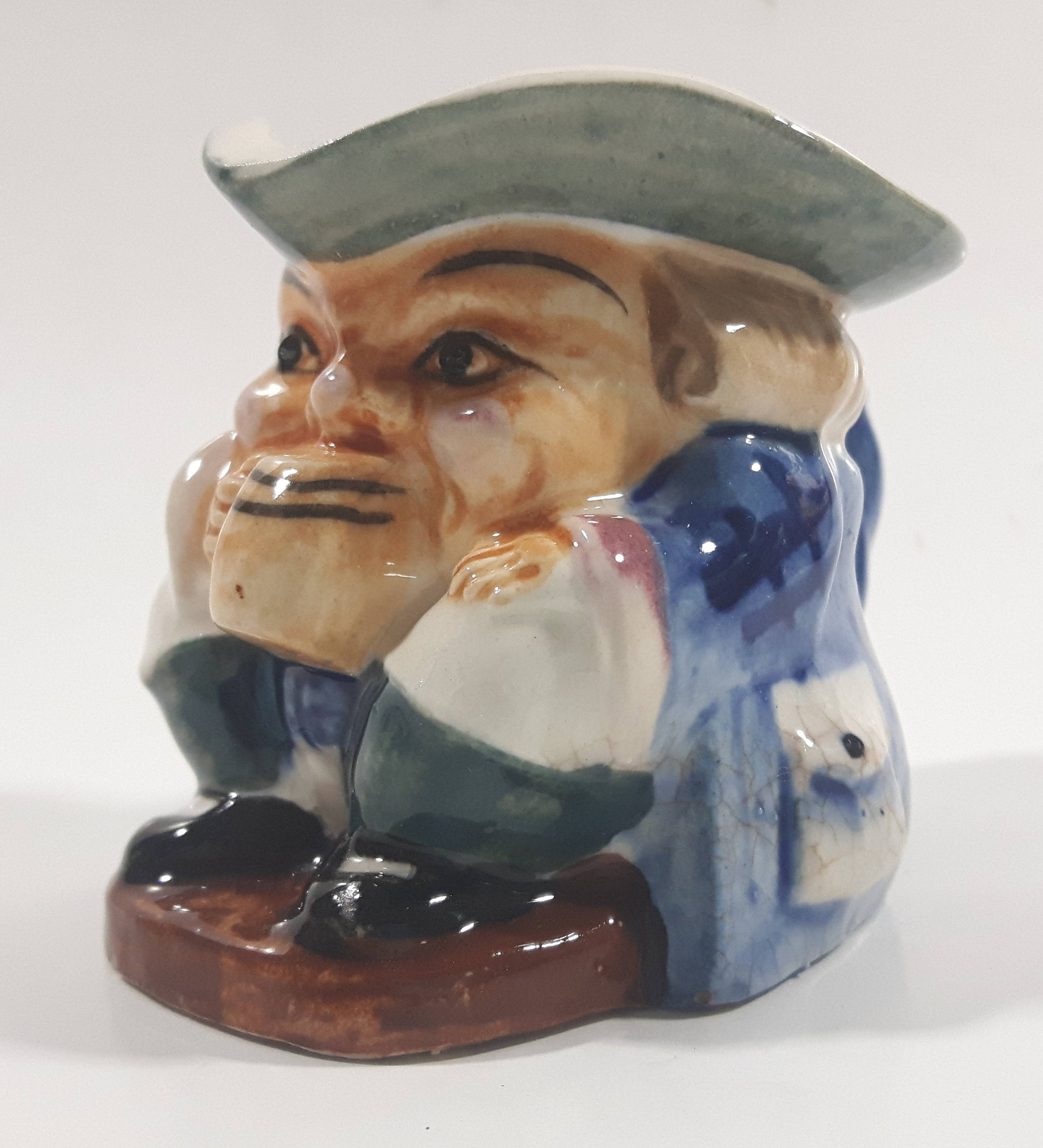 Vintage Toby Style Face Head Hand Painted Ceramic Pottery Figurine Mug Cup 2 1/2" Tall 2
