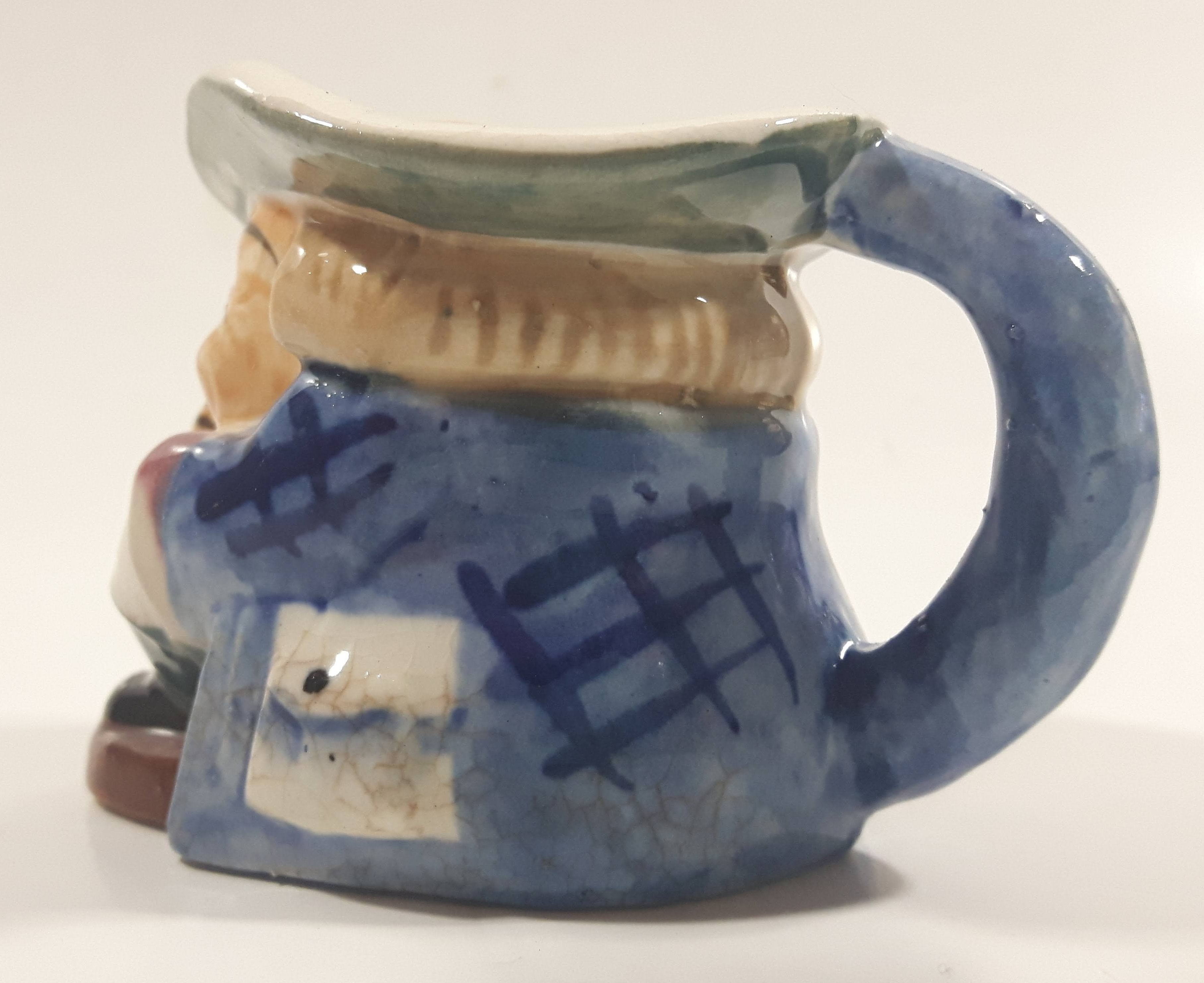 Vintage Toby Style Face Head Hand Painted Ceramic Pottery Figurine Mug Cup 2 1/2" Tall 4