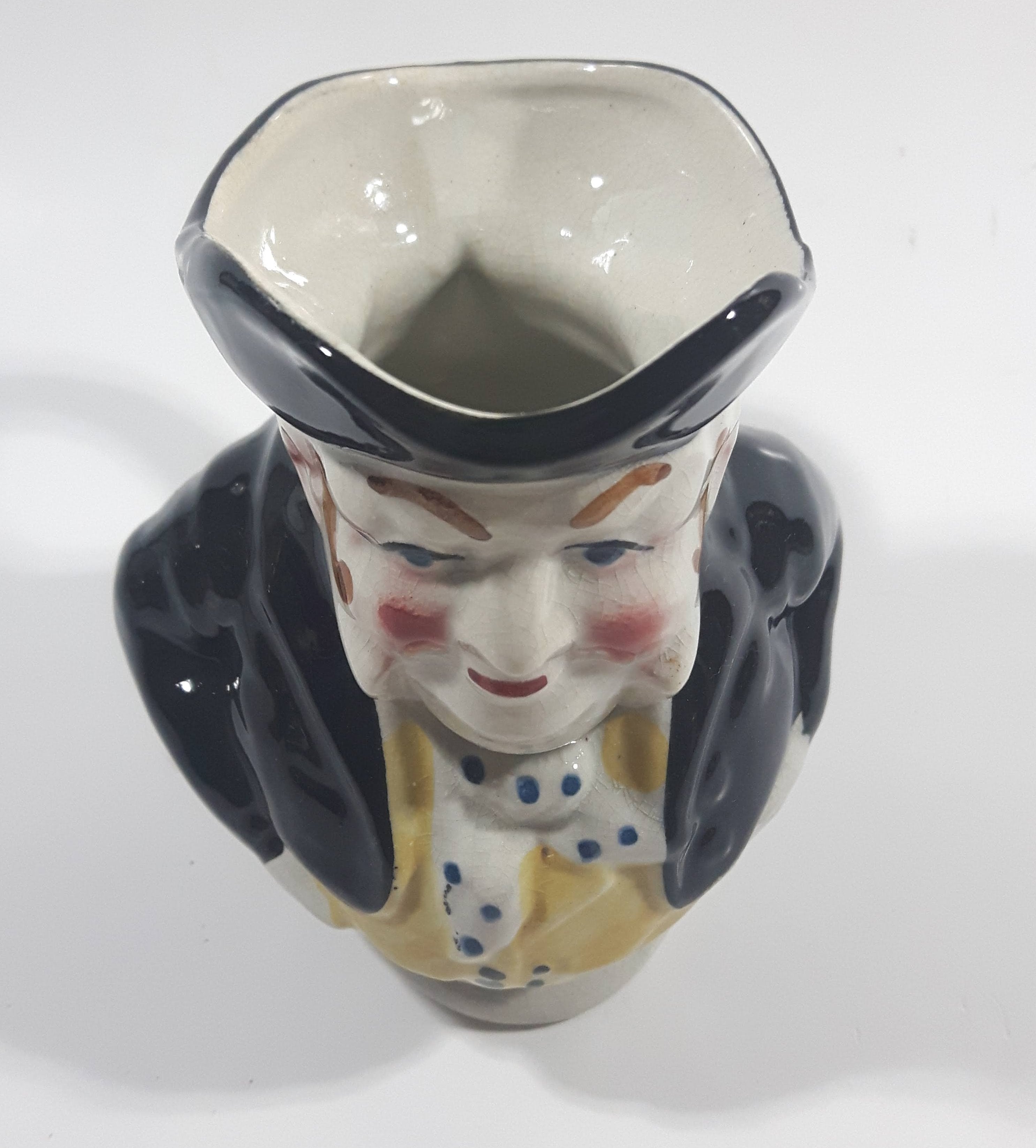 Vintage J Bull Toby Style Face Head Hand Painted Ceramic Pottery Figurine Jug Pitcher 5" Tall 12