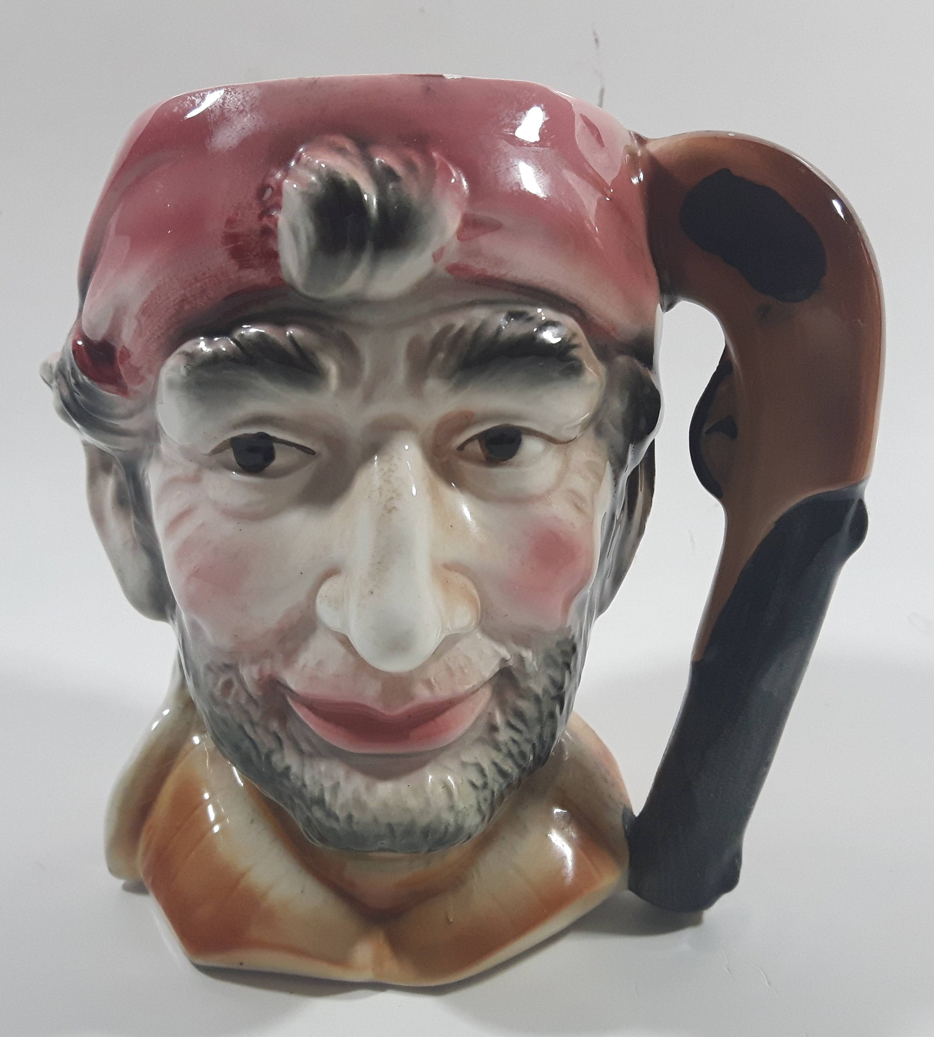 Vintage Toby Style Pirate Face Ceramic Pottery Stein Mug Cup with Pistol Gun Handle 5" Tall