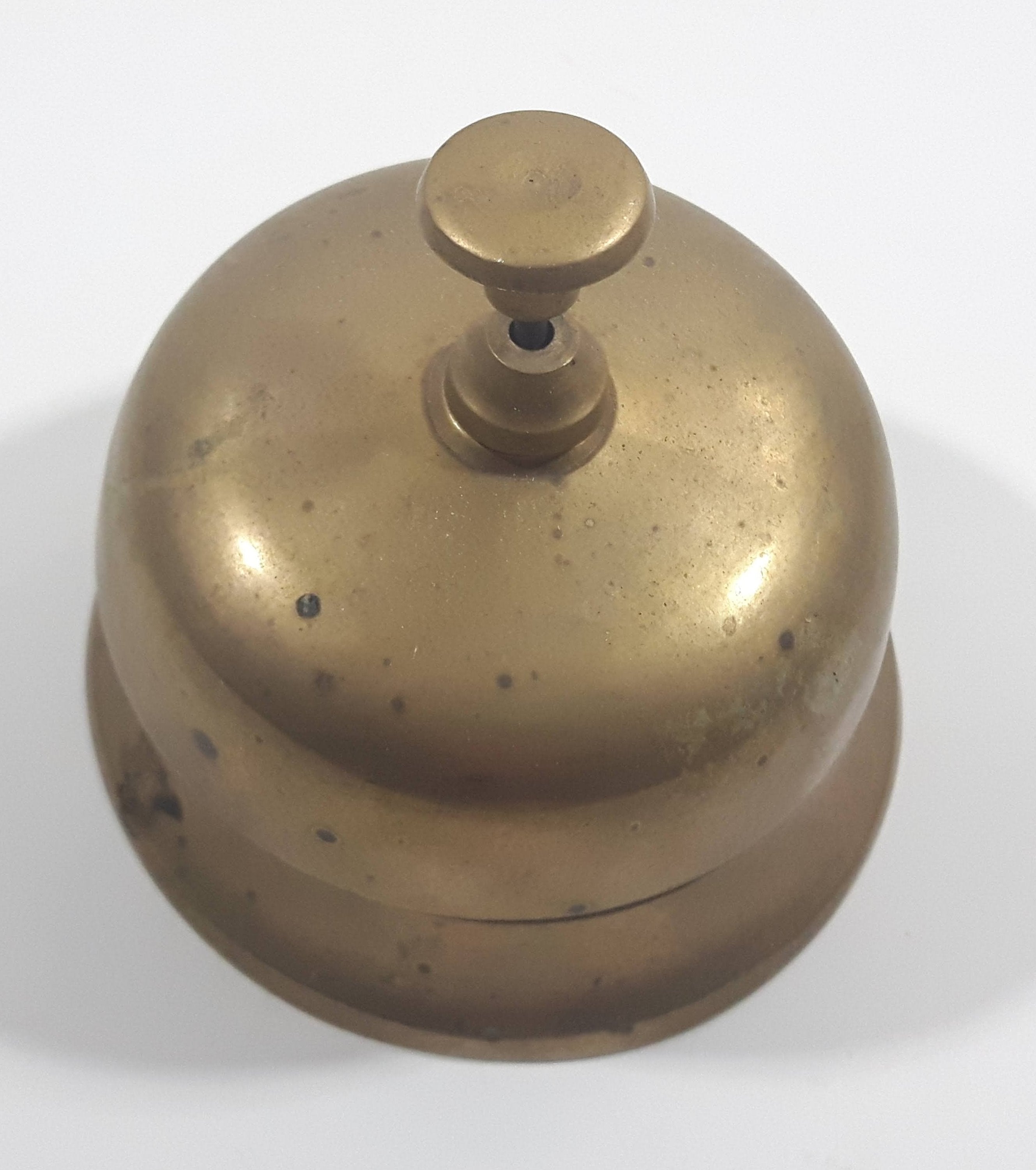 Antique Hotel Front Desk Customer Service Heavy Brass Counter Top Bell 3 5/8" Diameter 2