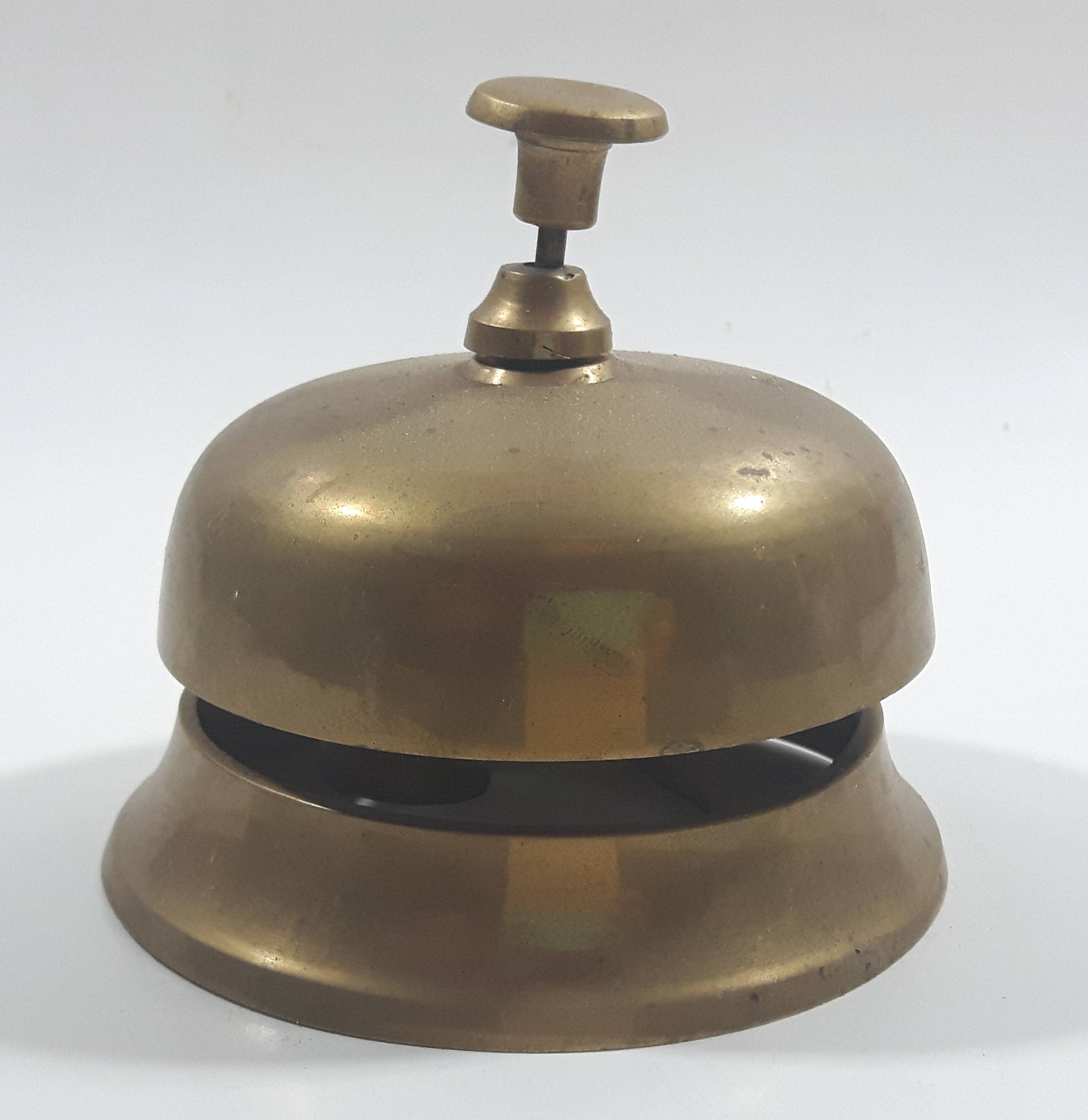 Antique Hotel Front Desk Customer Service Heavy Brass Counter Top Bell 3 5/8" Diameter 6