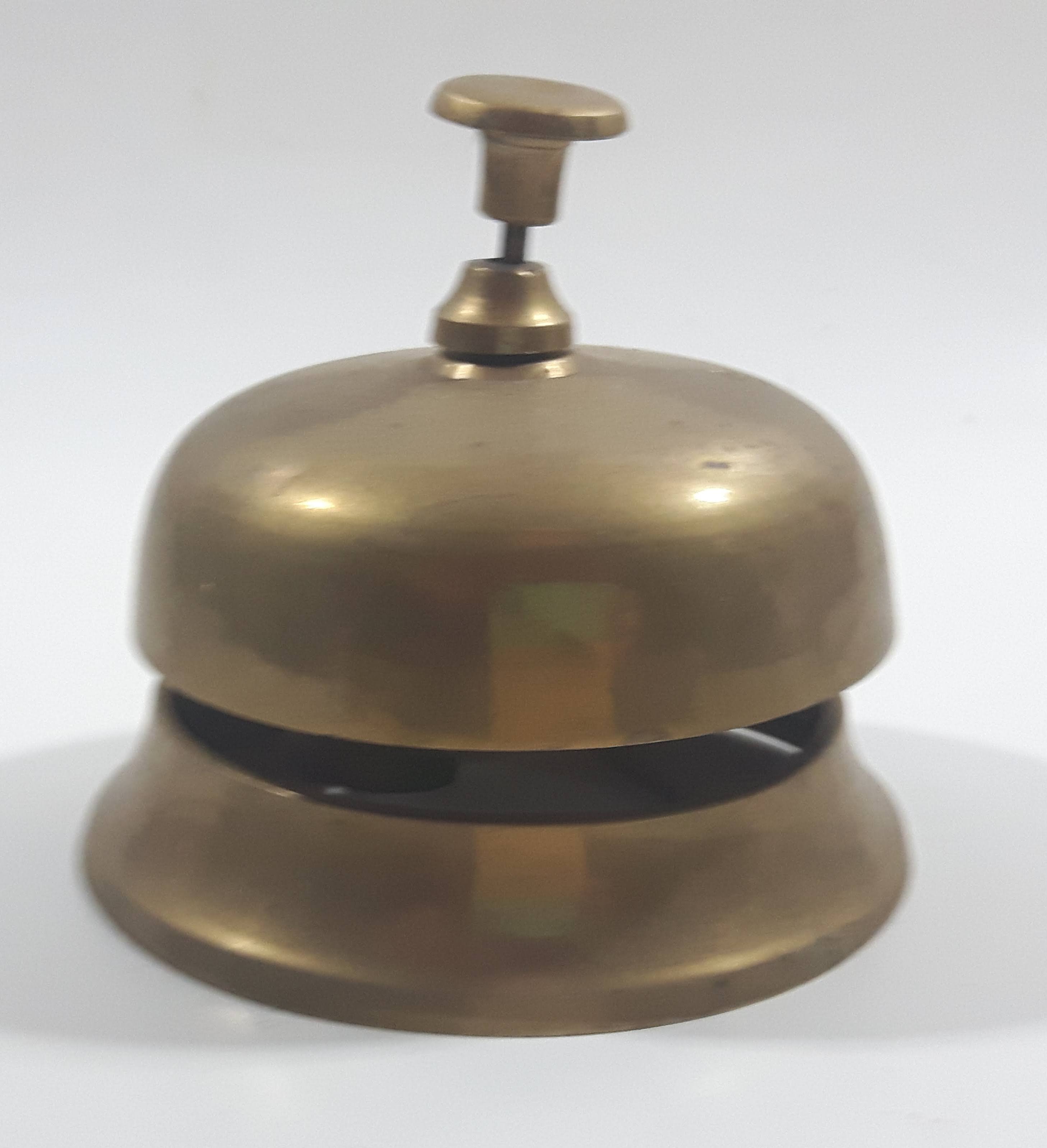 Antique Hotel Front Desk Customer Service Heavy Brass Counter Top Bell 3 5/8" Diameter 7