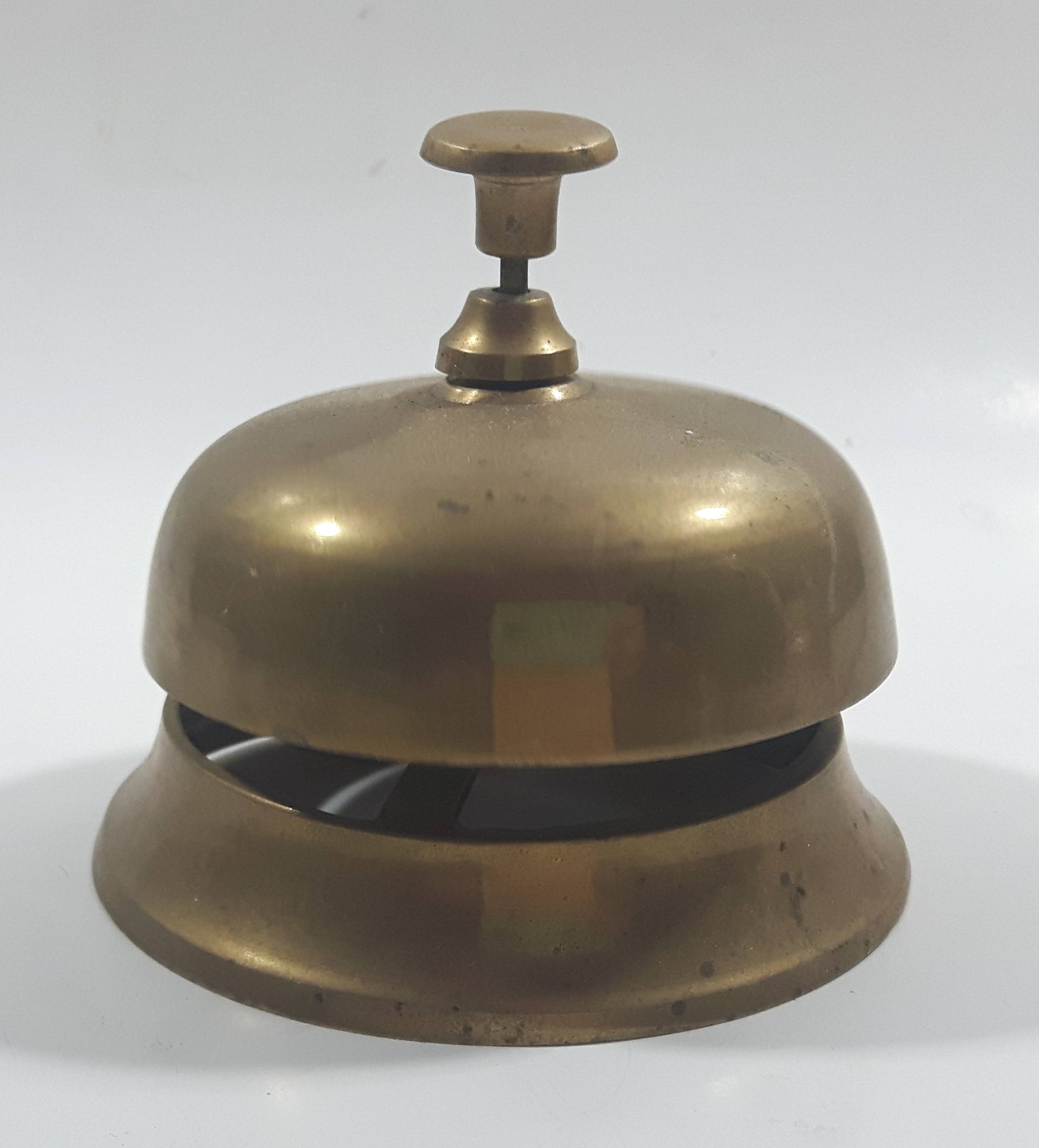 Antique Hotel Front Desk Customer Service Heavy Brass Counter Top Bell 3 5/8" Diameter 8