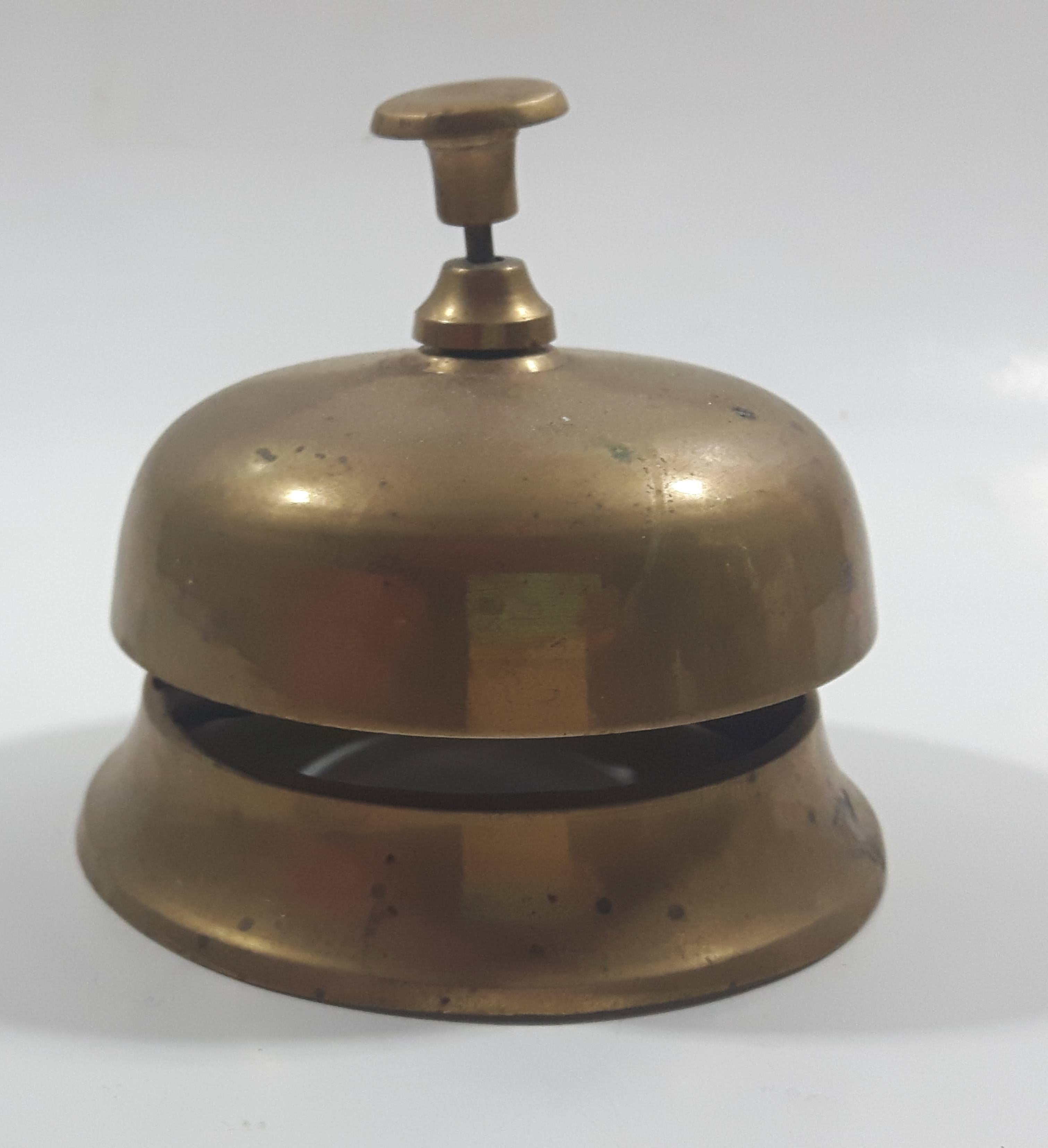 Antique Hotel Front Desk Customer Service Heavy Brass Counter Top Bell 3 5/8" Diameter 9