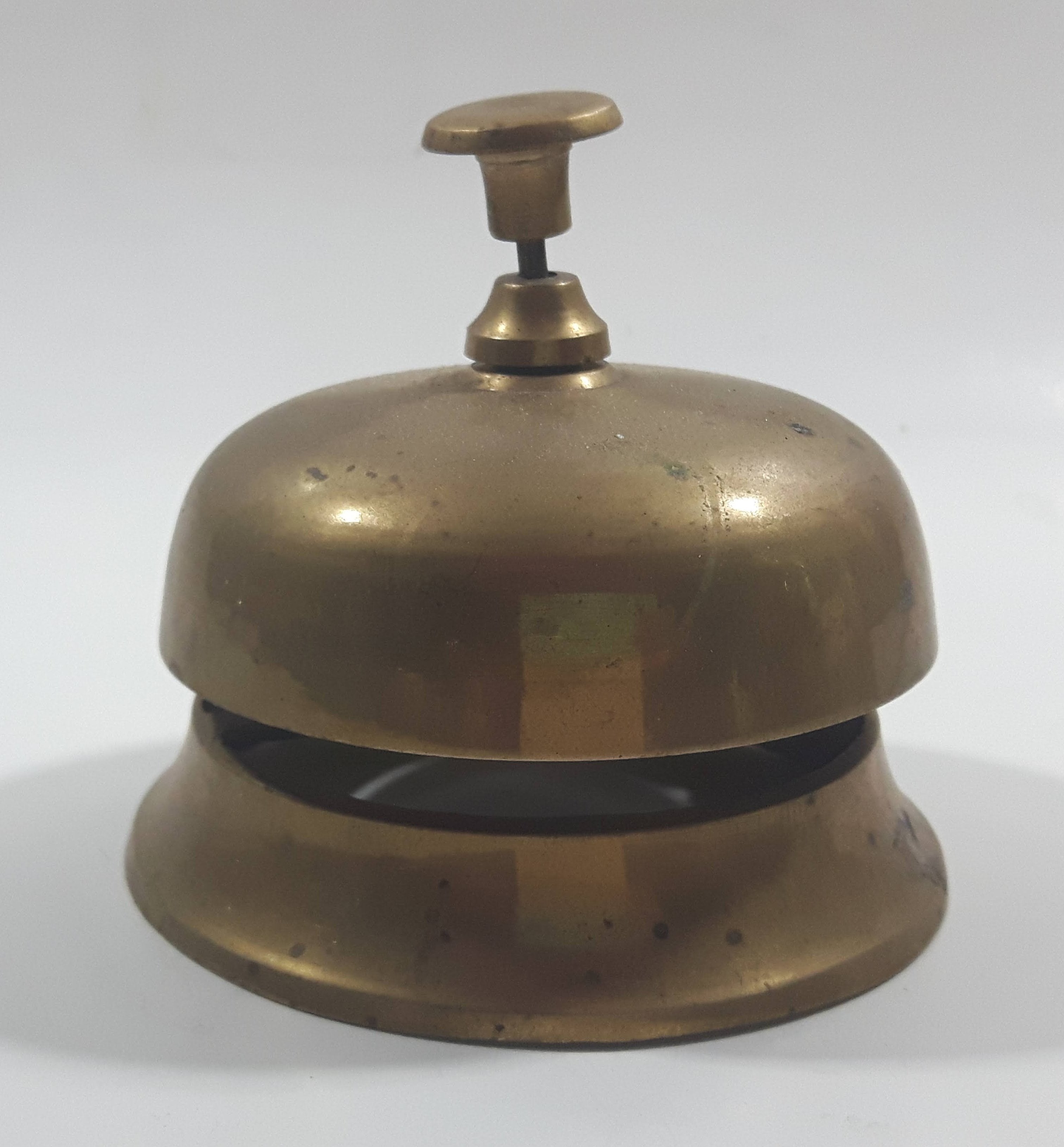Antique Hotel Front Desk Customer Service Heavy Brass Counter Top Bell 3 5/8" Diameter 10