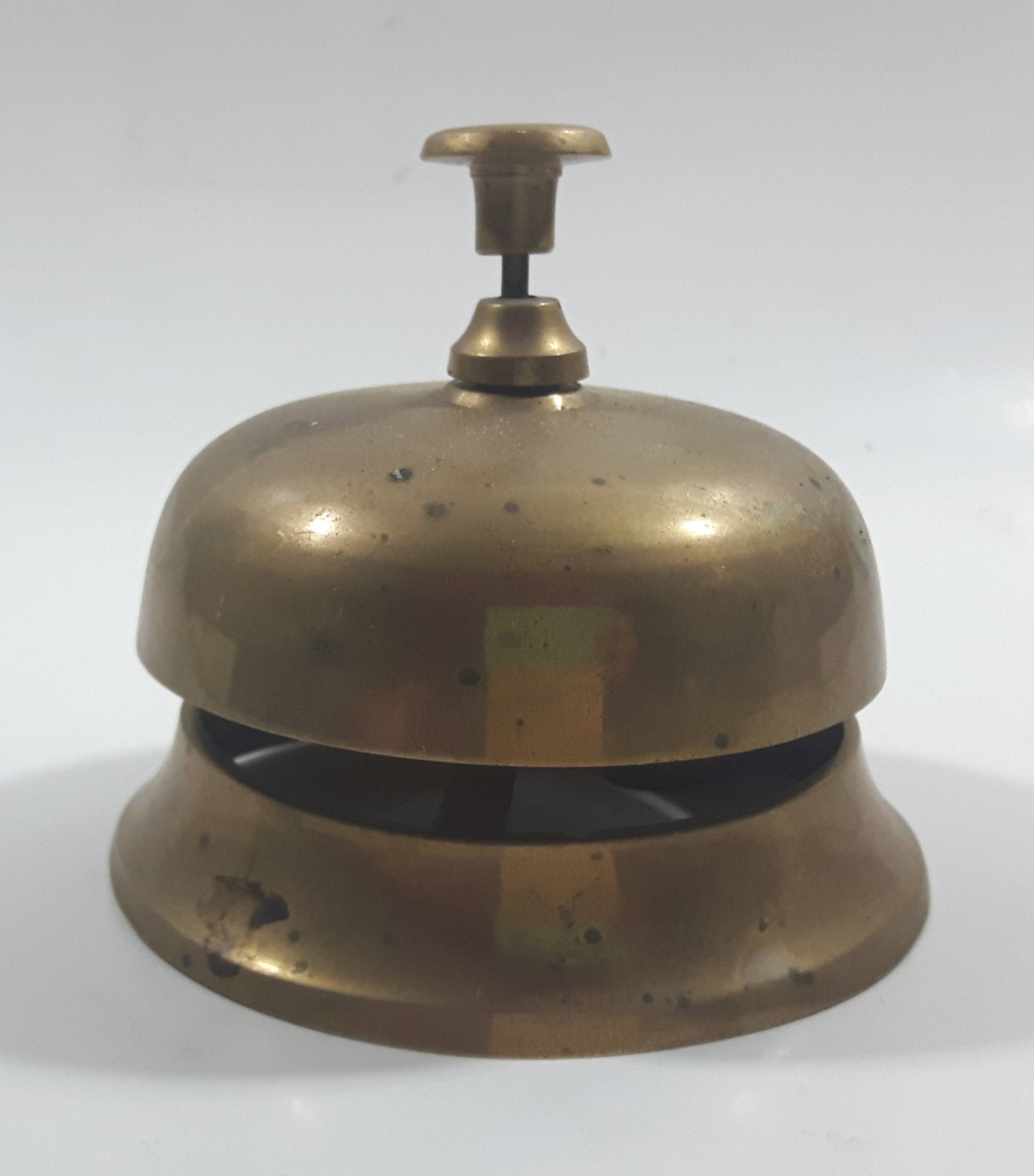 Antique Hotel Front Desk Customer Service Heavy Brass Counter Top Bell 3 5/8" Diameter 12