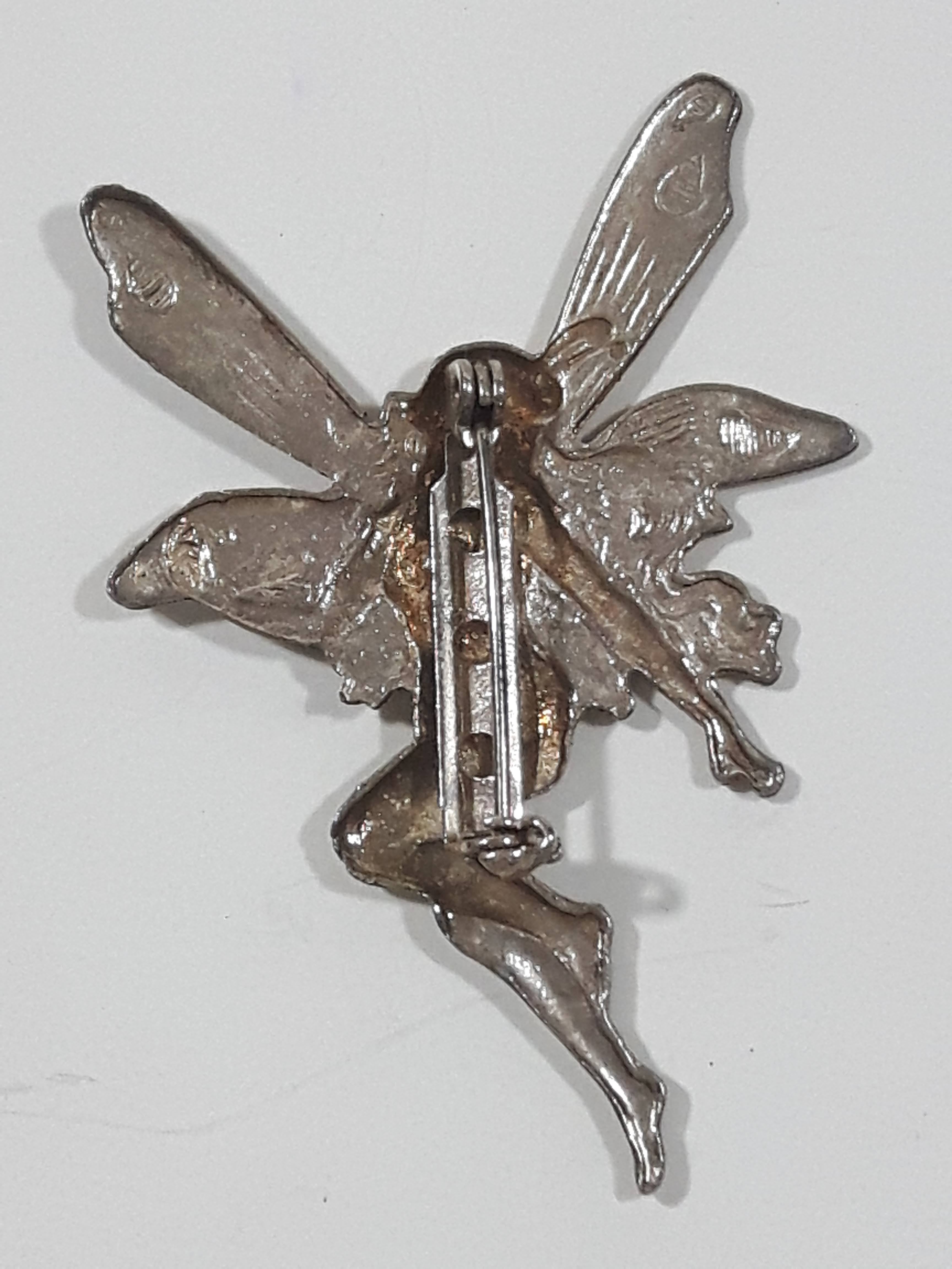 Vintage Nude Fairy 2 1/4" Sterling Silver Style Metal Brooch Pin No Markings 3