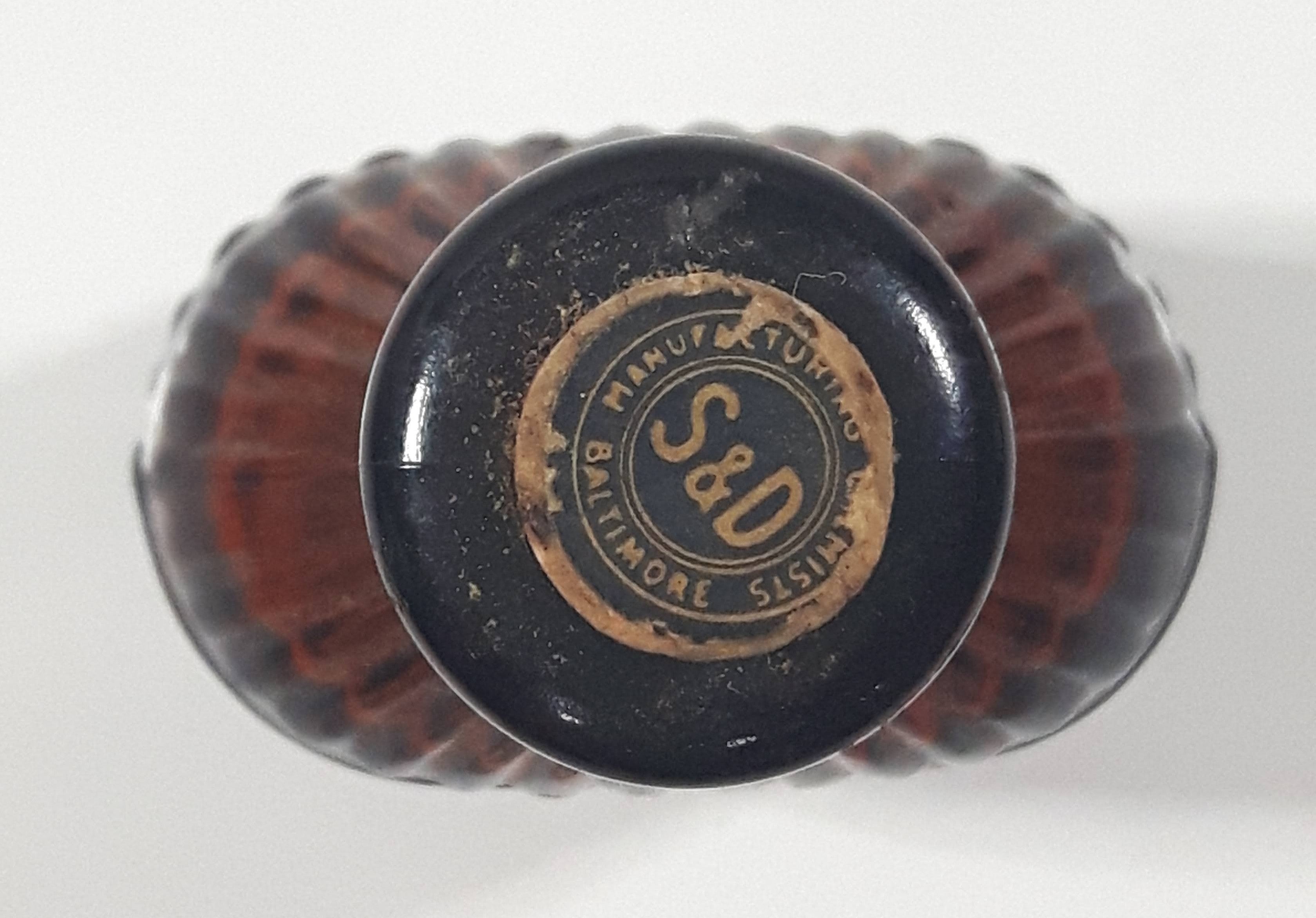 Antique S&D Medicine Drugs Miniature 3 1/4" Tall Amber Brown Glass Bottle with Cork Lid 10