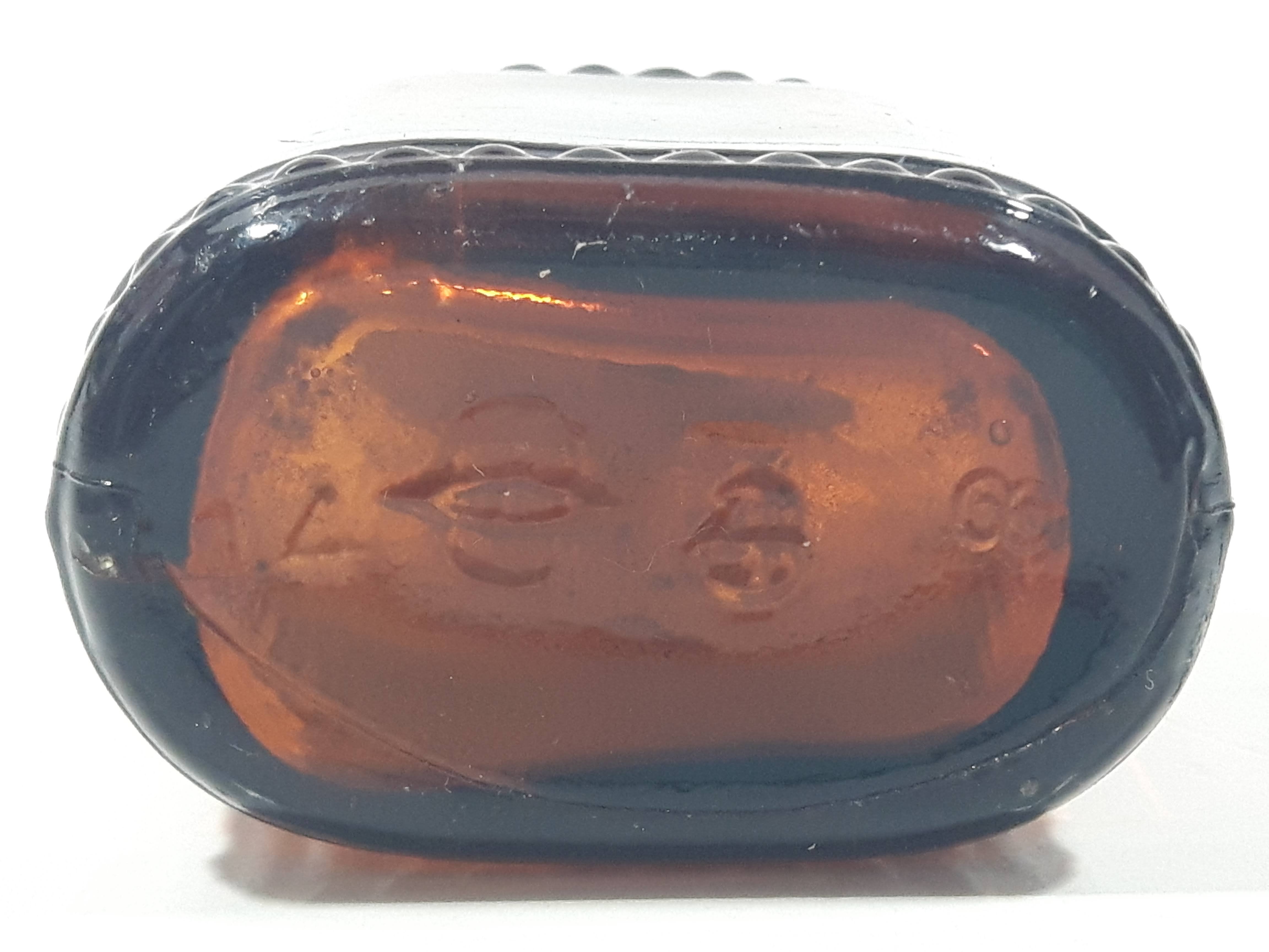 Antique S&D Medicine Drugs Miniature 3 1/4" Tall Amber Brown Glass Bottle with Cork Lid 11
