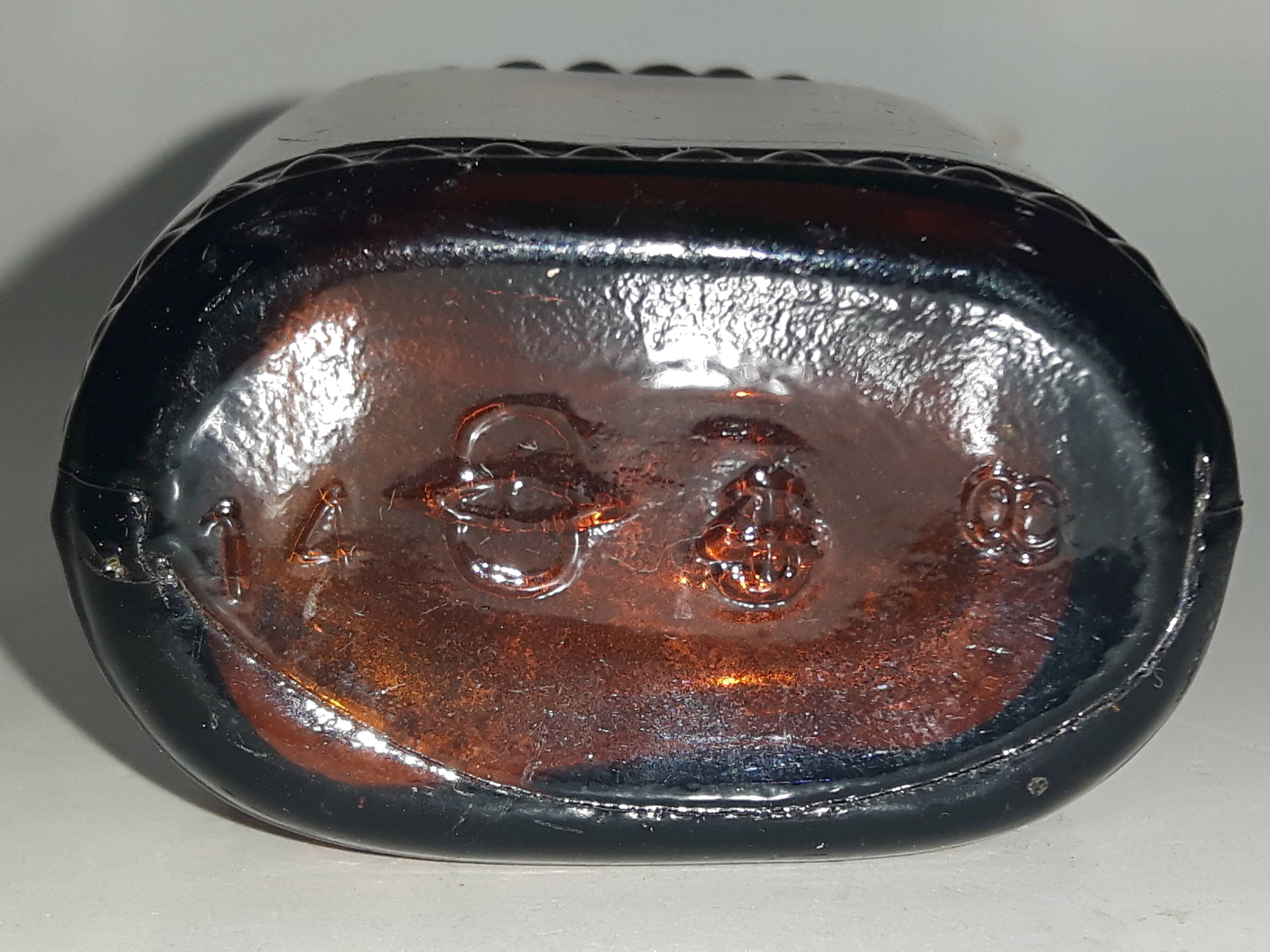 Antique S&D Medicine Drugs Miniature 3 1/4" Tall Amber Brown Glass Bottle with Cork Lid 12