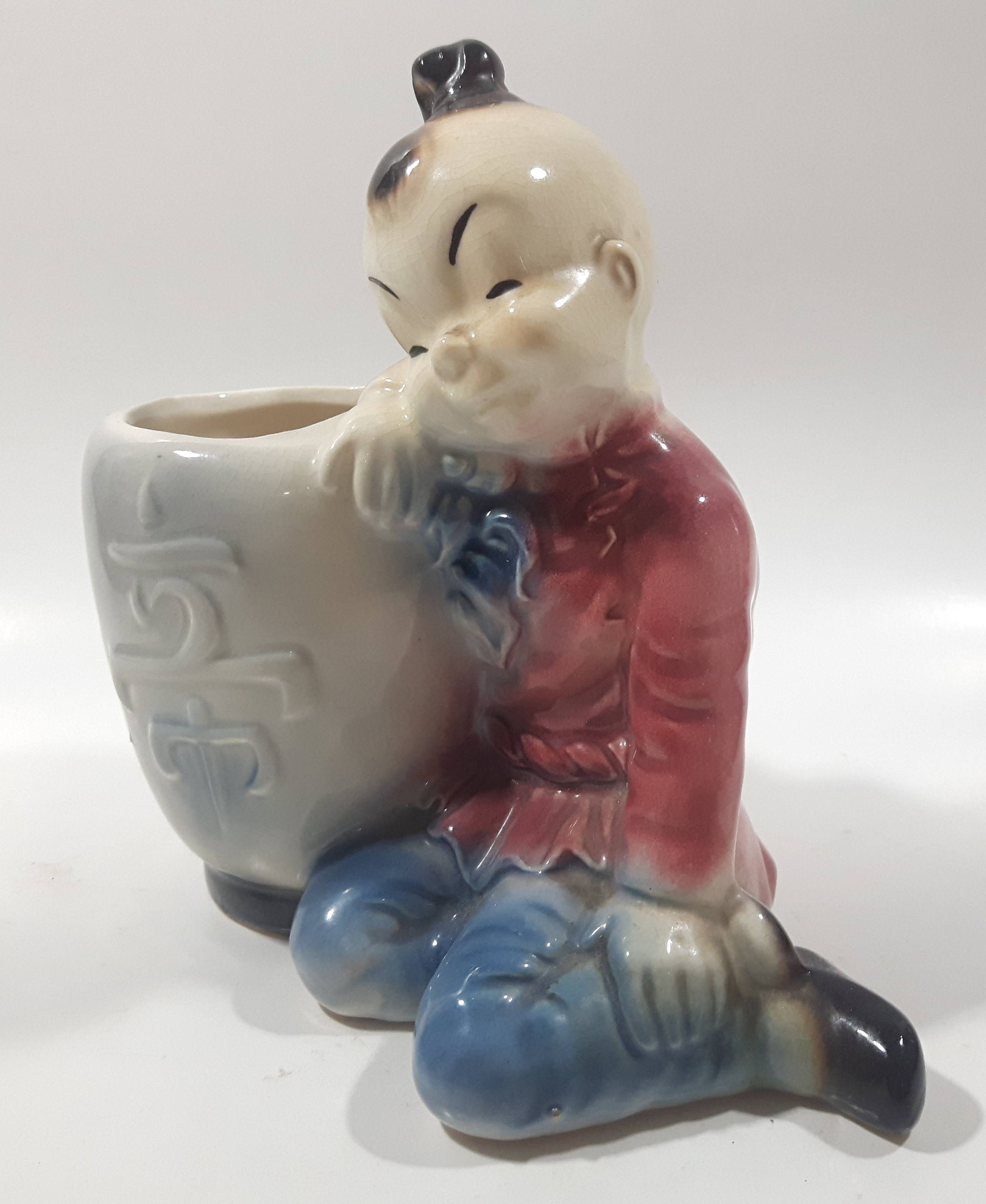 Antique Royal Copley Asian Boy Porcelain Planter 2