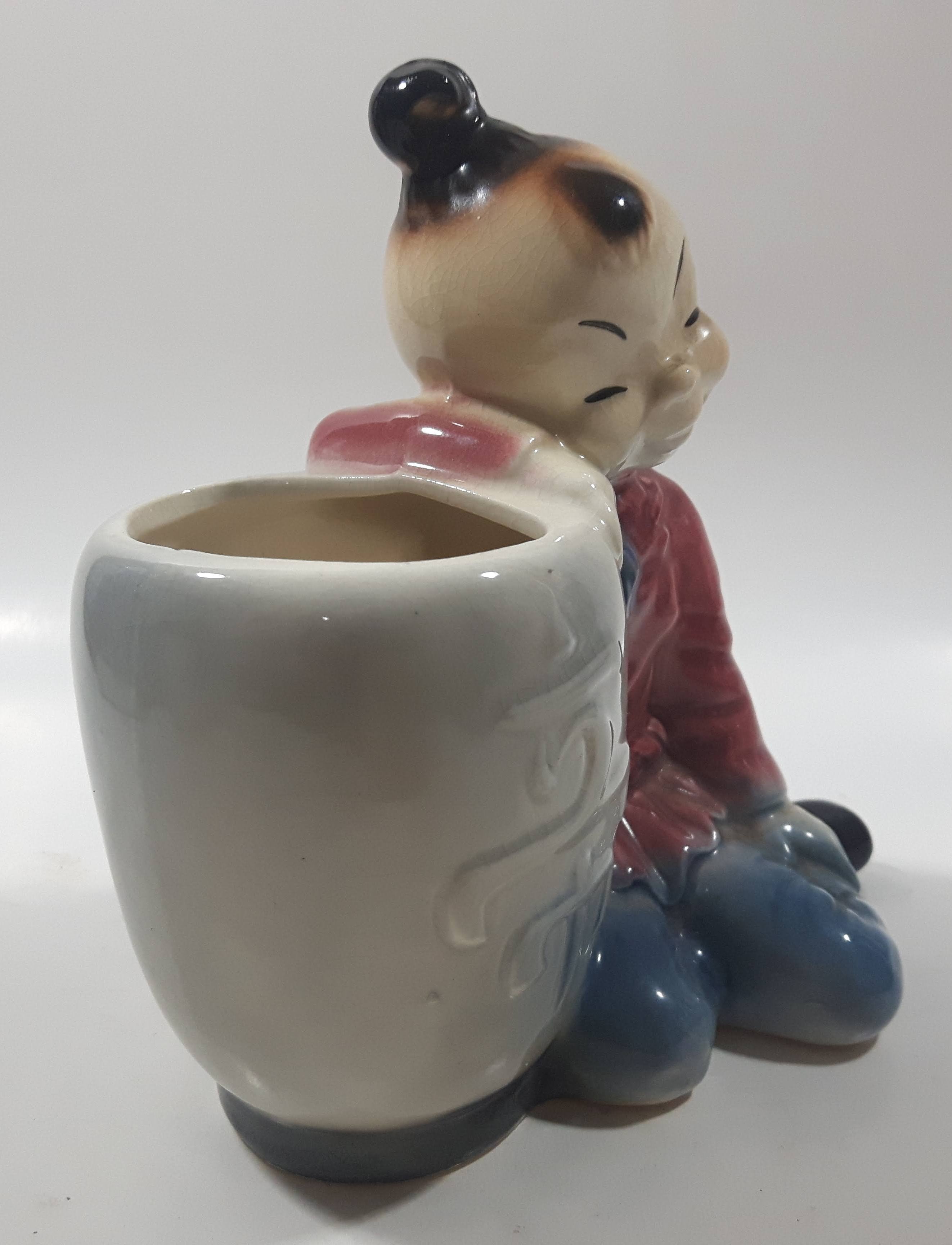 Antique Royal Copley Asian Boy Porcelain Planter 8